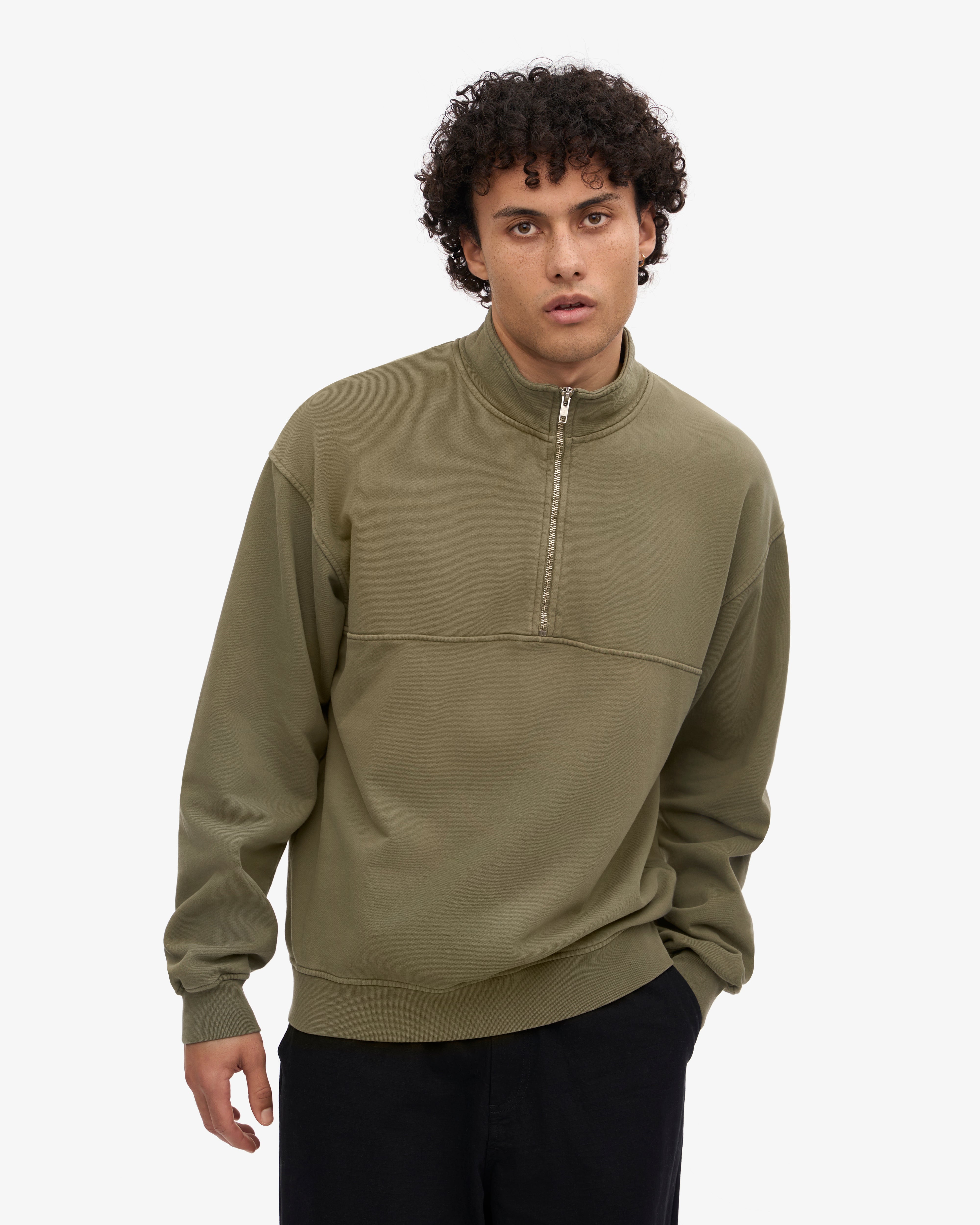 Organic Quarter Zip Sweatshirt for Men & Women | Soft & Comfortable Pullover | Dusty Olive Green | Perfect for Outdoor Activities & Casual Wear