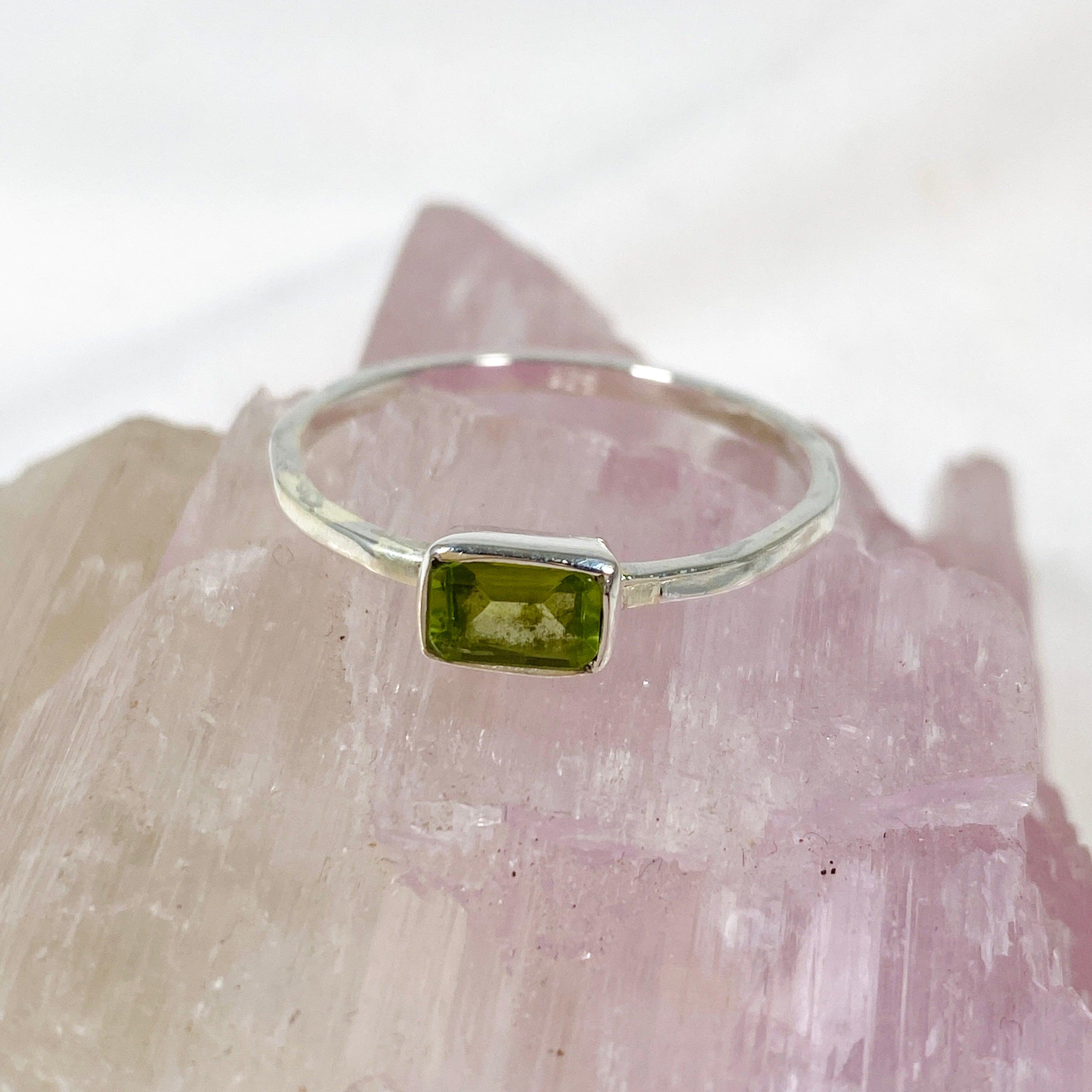 Peridot Rectangular Faceted Fine Band Ring R3793 PER - Elegant Green Gemstone Jewelry for Women, Perfect for Weddings, Anniversaries & Special Occasions