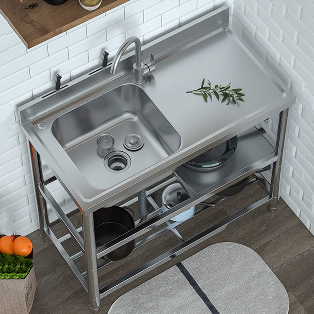 Stainless Steel Commercial Kitchen Sink with 360° Rotating Faucet - All-in-One Utility Sink for Bars, Restaurants & Catering - Splash-Proof Design for High-Traffic Food Service Areas