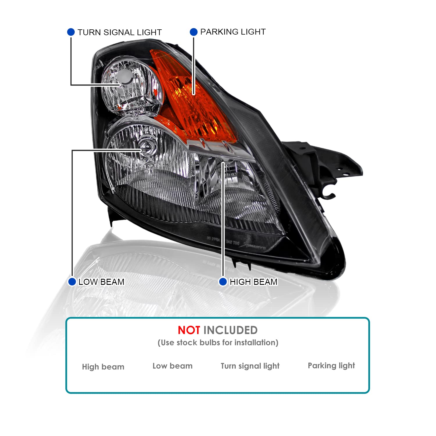 Spec-D Tuning Black Headlights for 2007-2009 Nissan Altima 4-Door Sedan - Left & Right Pair Headlight Assembly - Upgrade Your Ride with Stylish Lighting (Perfect for Night Driving & Car Customization)