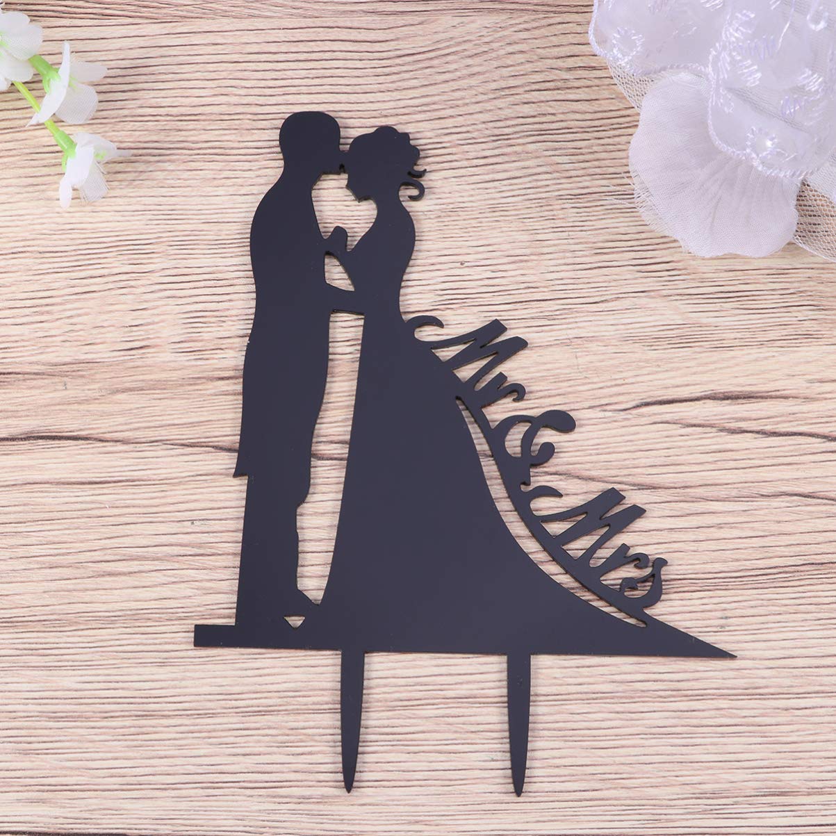Acrylic Wedding Cake Topper - Elegant Bride & Groom Mr & Mrs Cake Decor for Wedding, Anniversary & Special Occasions (Black)