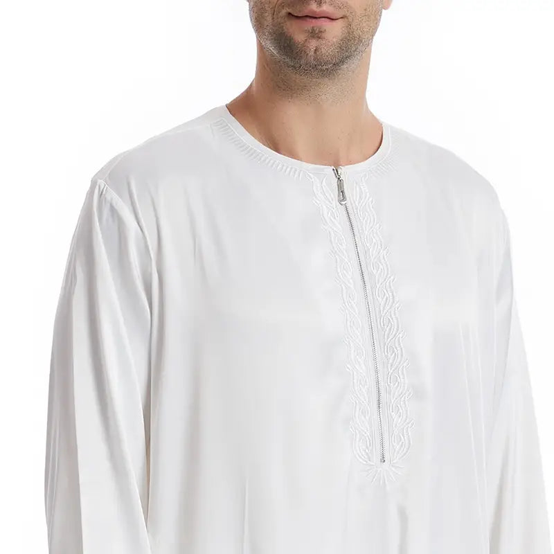 Premium Middle Eastern Arab Men's Thobe with Front Zipper - Traditional Islamic Robe for Eid, Wedding & Daily Wear - Comfortable Long Dress for Special Occasions & Prayer