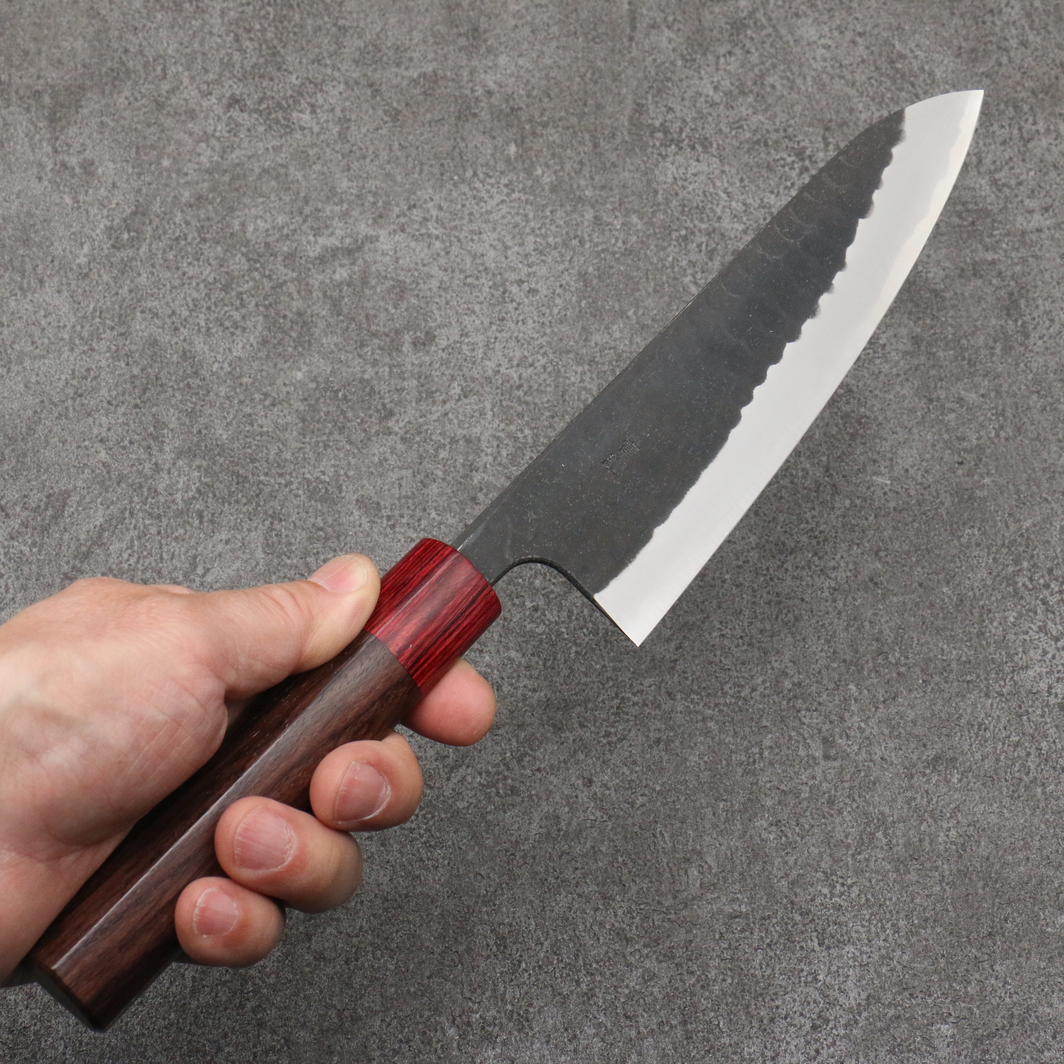 Premium Nao Yamamoto Blue Steel Kurouchi Gyuto 180mm Chef Knife with Shitan Handle & Red Pakka Wood Ferrule - Japanese Kitchen Knife for Professional Chefs & Home Cooking, Perfect for Slicing, Dicing & Meat Preparation