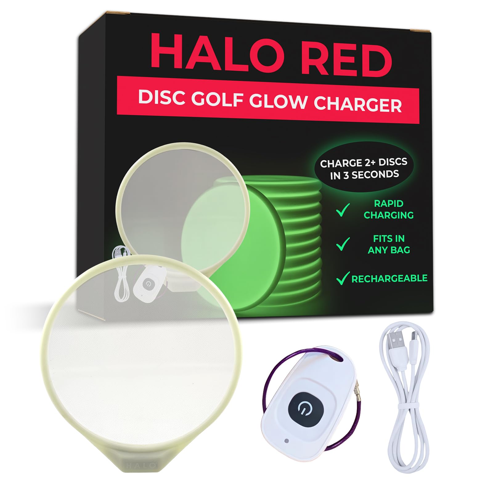 HALO Red Glow UV Flashlight Charger for Disc Golf - Perfect for Night Games & Glow Disc Charging | Essential Disc Golf Accessories & Unique Gifts for Players
