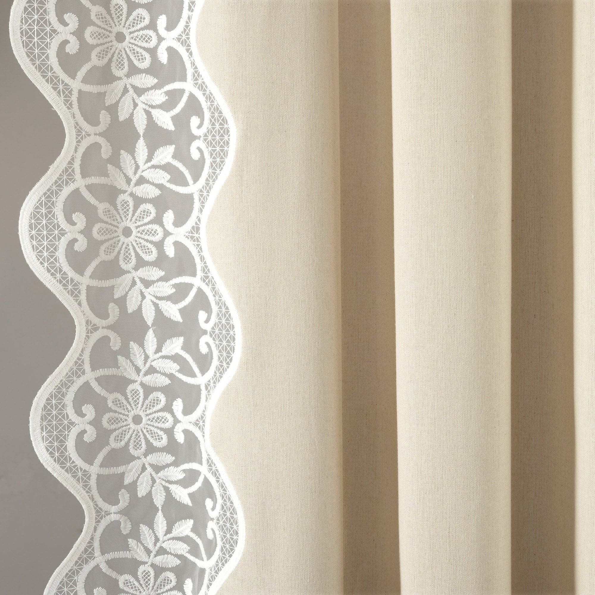 Elegant Scalloped Edge Lace Border Window Curtain Panel - Sheer Voile Drapes for Living Room, Bedroom & Nursery - Light Filtering Privacy Window Treatment