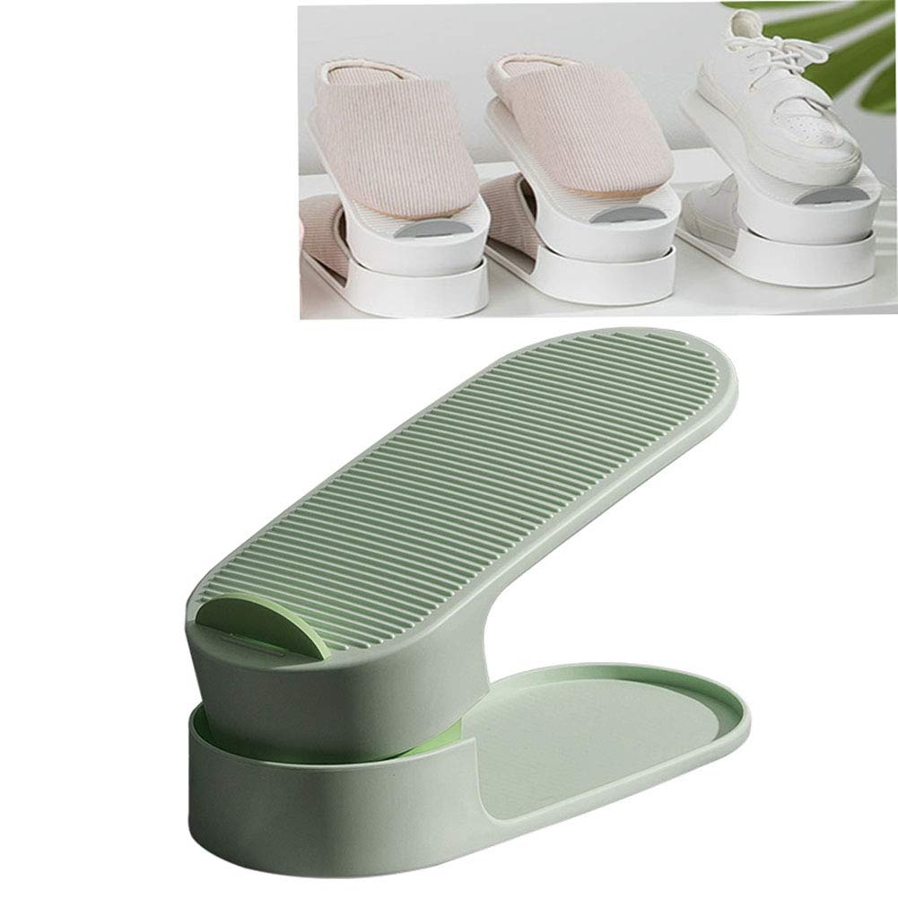 Double Level Adjustable Shoe Rack Organizer - Space Saving Shoe Storage for Closet - Stackable Shoe Holder for Sneakers, Heels, Flats & Sandals (Pack of 5, Green) - Perfect for Small Spaces & Closet Organization
