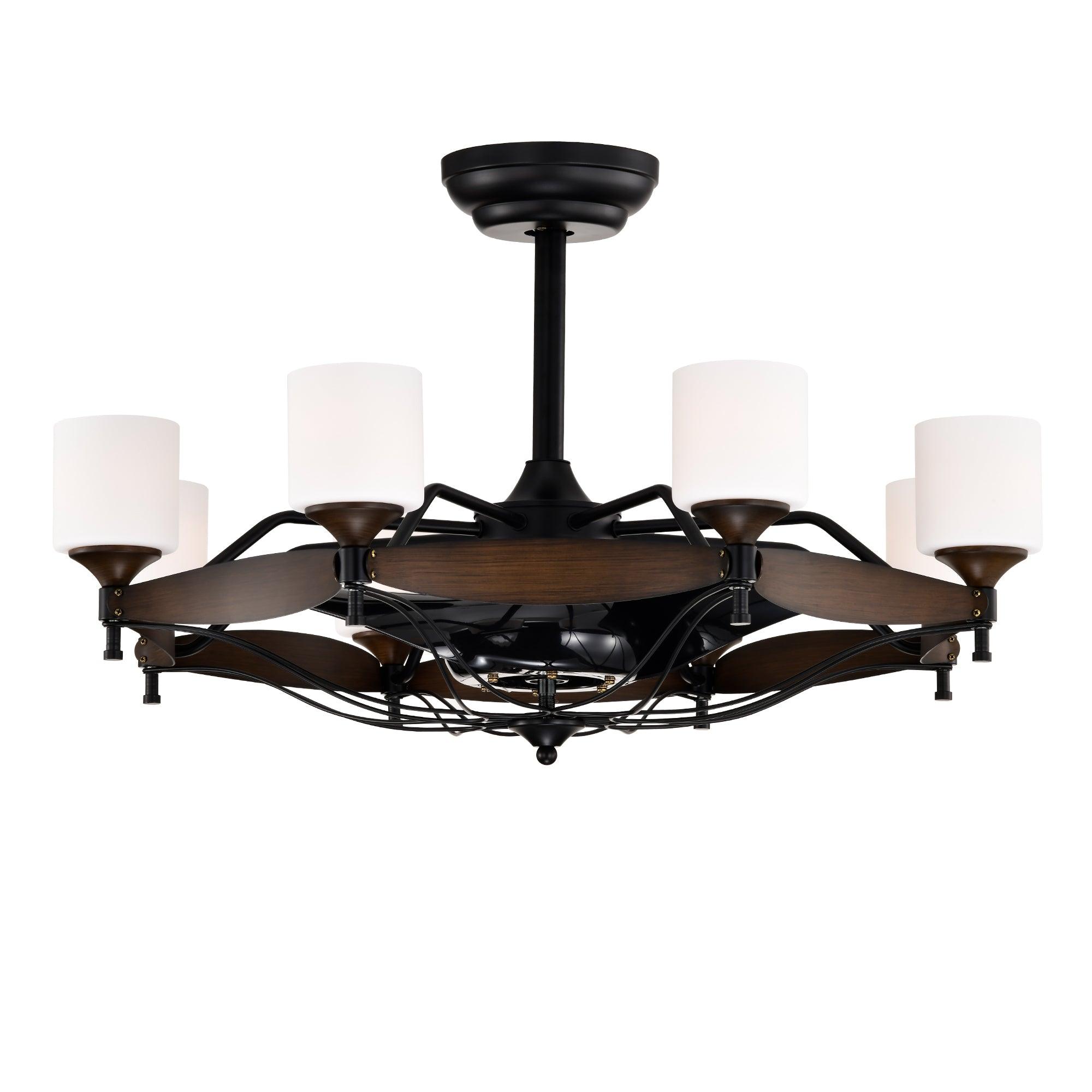 33 Inch Matte Black & Red Wood Grain Chandelier Ceiling Fan with Remote Control - DC Motor, 6 Speed Settings, 3 ABS Blades for Bedroom, Dining Room, Living Room, Kitchen, Farmhouse & Entryway | Perfect for Modern and Rustic Home Decor