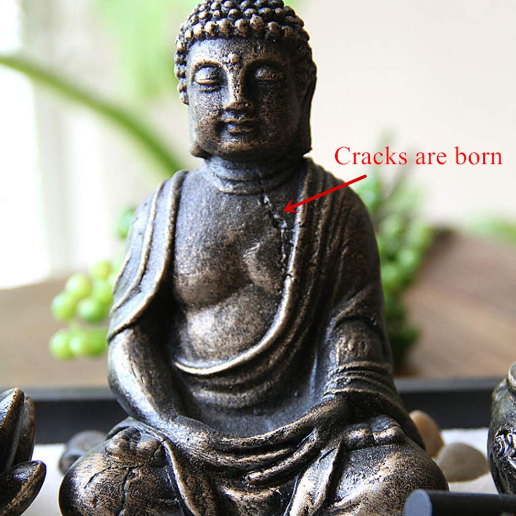 Zen Meditation Garden Set with Resin Buddha Statue, Lotus Candle Holder & Incense Stick - Desktop Decor for Stress Relief, Office Relaxation & Mindful Meditation Practice
