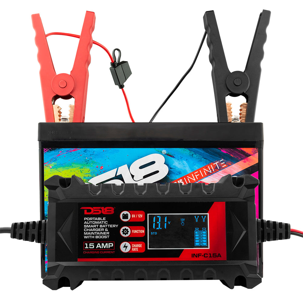 15 AMP Automatic Smart Lithium & AGM Car Battery Charger Maintainer - Perfect for Cars, Trucks, Motorcycles, RVs & Marine Batteries - All-Season Protection & Maintenance