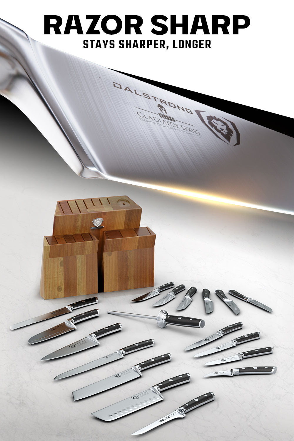 18-Piece Colossal Knife Set with Wooden Block - Gladiator Series Professional Kitchen Knives | NSF Certified | Dalstrong | Perfect for Home Chefs & Culinary Enthusiasts
