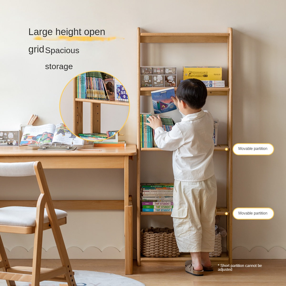 Solid Wood Kids Bookshelf - Oak & Beech Toy Storage Organizer for Bedroom, Playroom & Nursery - Durable & Stylish Children's Furniture