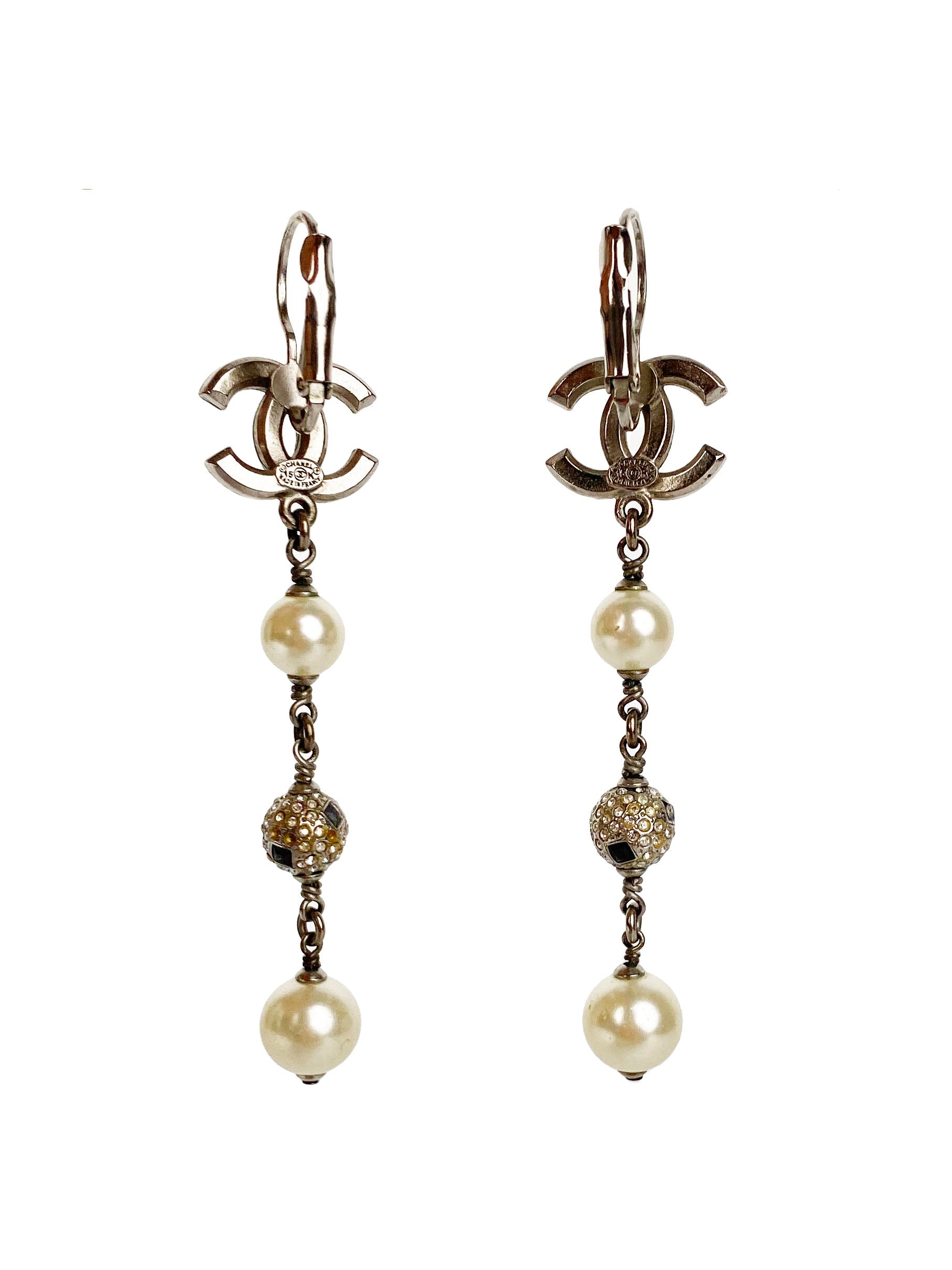 Chanel CC Crystal & Pearl Ball Drop Earrings for Women - Luxury Fashion Jewelry Gift for Birthday, Anniversary & Special Occasions | Elegant Party & Evening Wear Accessories