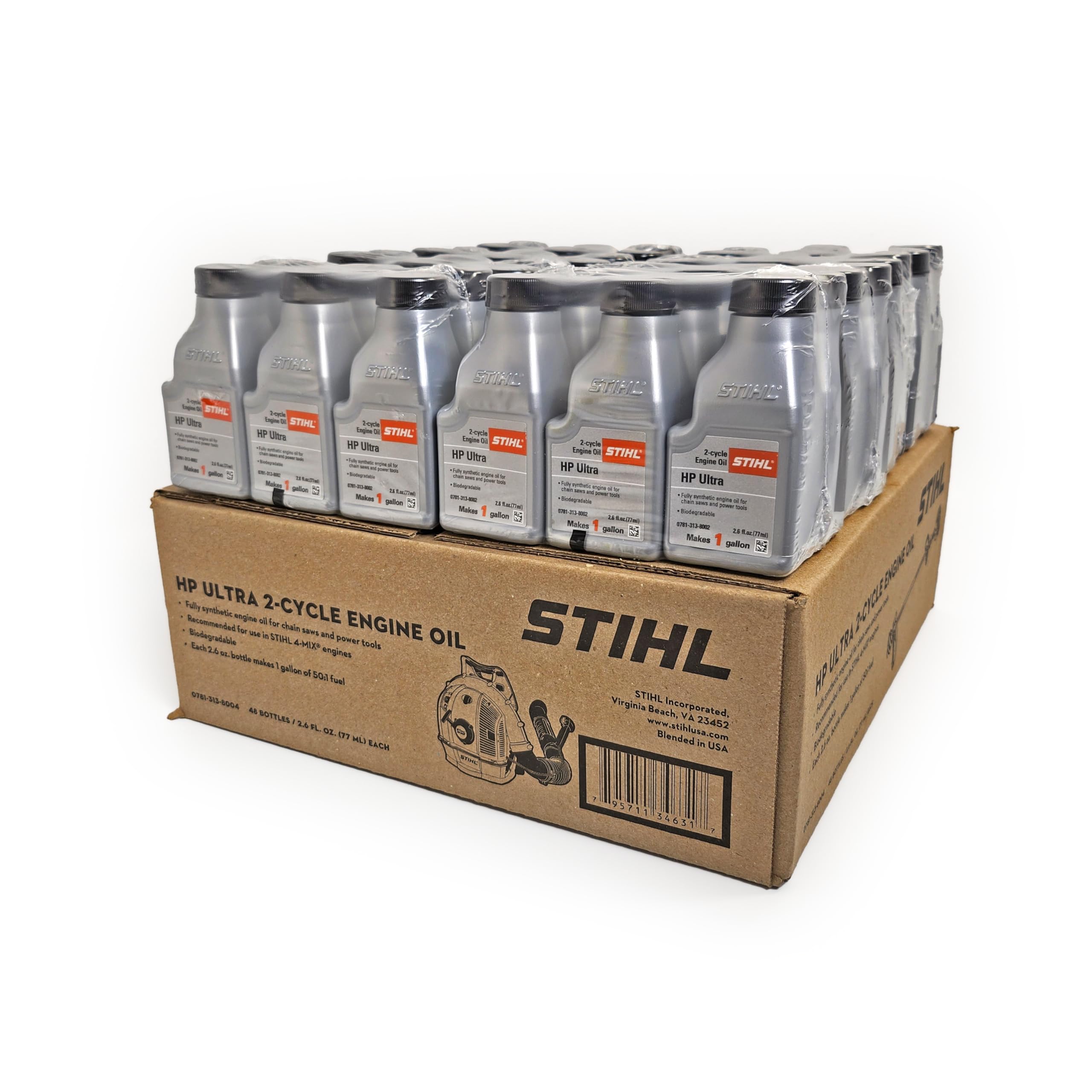 HP Ultra Fully Synthetic 2-Cycle Engine Oil - 2.6oz Mix Bottle (Pack of 48) | Compatible with Stihl, Husqvarna, Echo Chainsaws & Outdoor Power Equipment | High Performance Oil for Weed Eaters, Leaf Blowers & Lawn Mowers