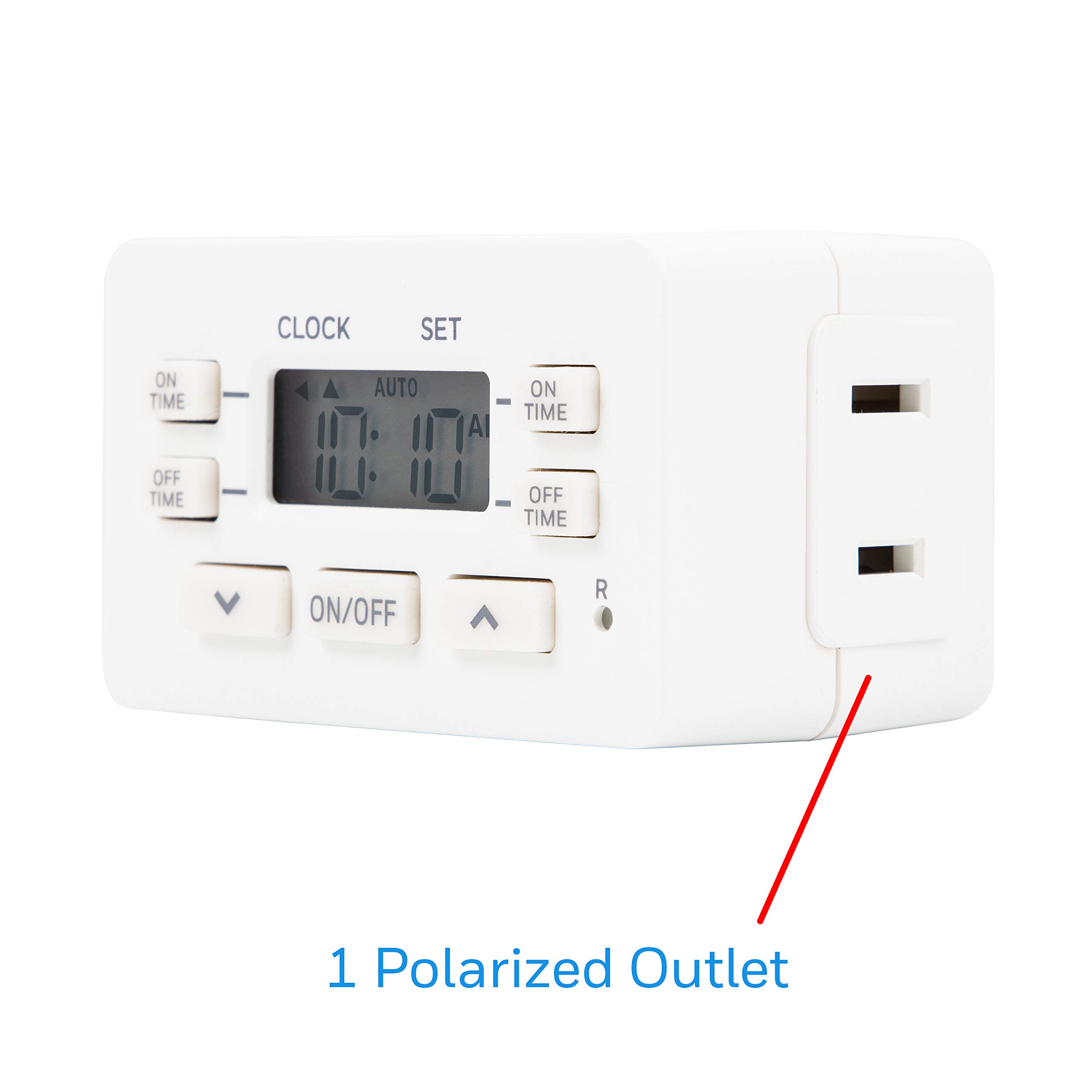 UltraPro 24-Hour Digital Outlet Timer - 1 Polarized Plug, 2 Programmable ON/OFF Cycles, 125VAC Indoor Light Timer (White, 1 Pack) - Perfect for Holiday Lights, Aquariums, and Home Automation