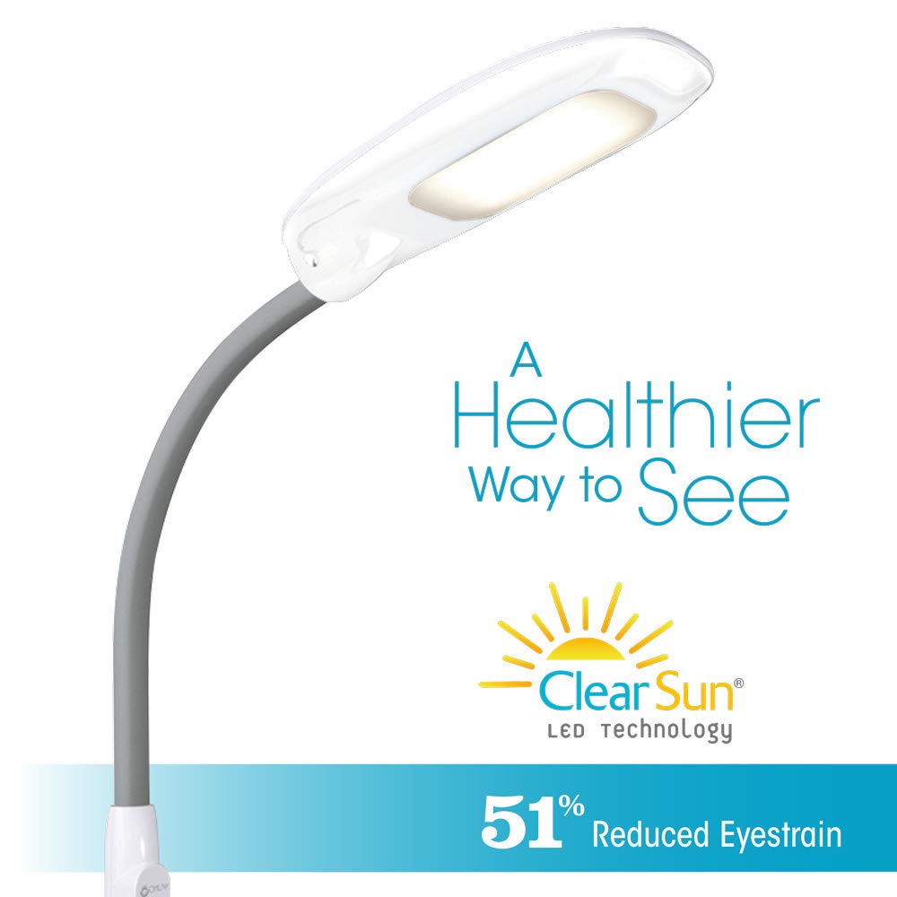 OttLite LED Floor Lamp with USB Port & Tablet Stand – Modern White Design, ClearSun LED Standing Light, USB Charger, Touch Controls | Perfect for Crafting, Reading, Home Office & Living Room Lighting
