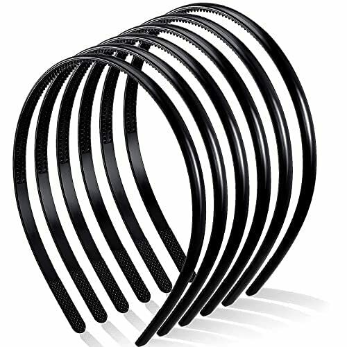 Glamifirsto 6-Pack Black Plastic Plain Headbands with Teeth Comb - Skinny Hair Bands for DIY Hairstyles, Halloween Costumes & Everyday Hair Accessories