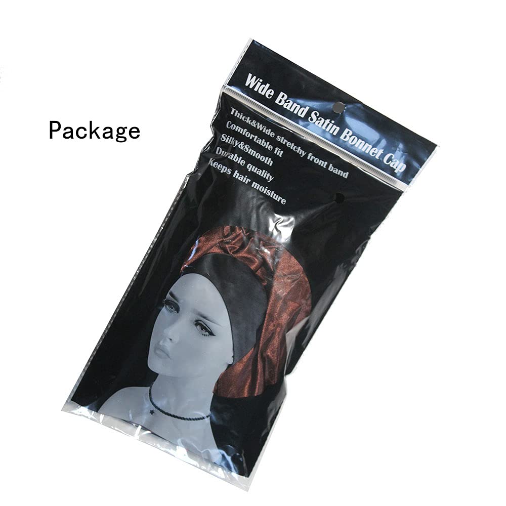 VEYRNEIC Satin Sleep Bonnet for Women - Wide Elastic Band Silk Night Cap for Braids, Natural Hair & Chemo - Includes Satin Storage Bag (Brown) | Perfect for Sleeping, Showering & Hair Protection
