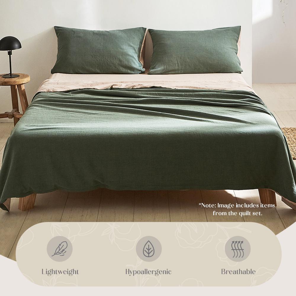 Premium 100% Cotton Sheet Set - Queen Size, Soft & Breathable Bed Sheets in Green & Beige - Perfect for Master Bedroom, Guest Room & Dorm Comfort