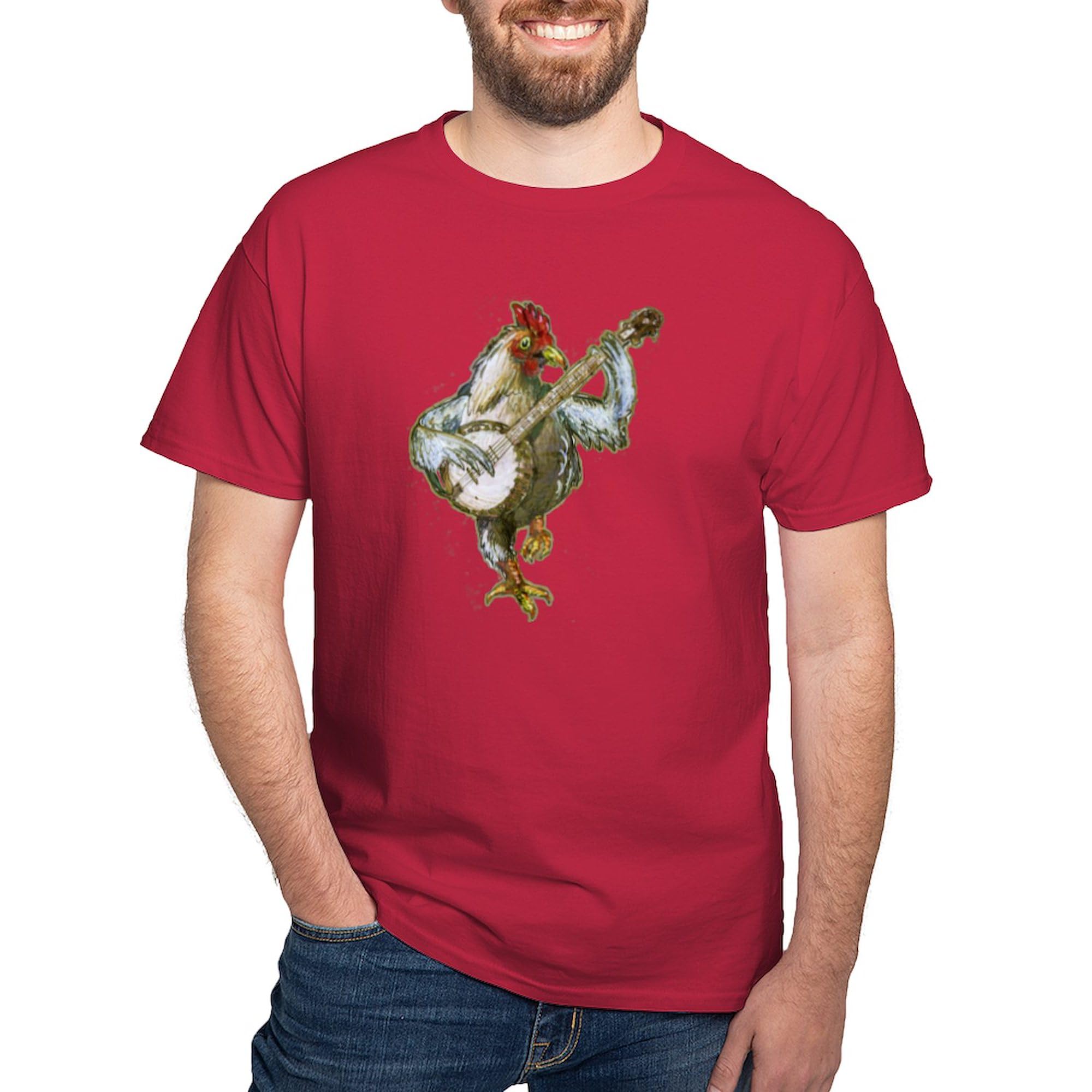 Banjo Chicken Graphic T-Shirt for Men - 100% Cotton Classic Dark Tee - Perfect for Casual Wear, Music Festivals & Gift Giving