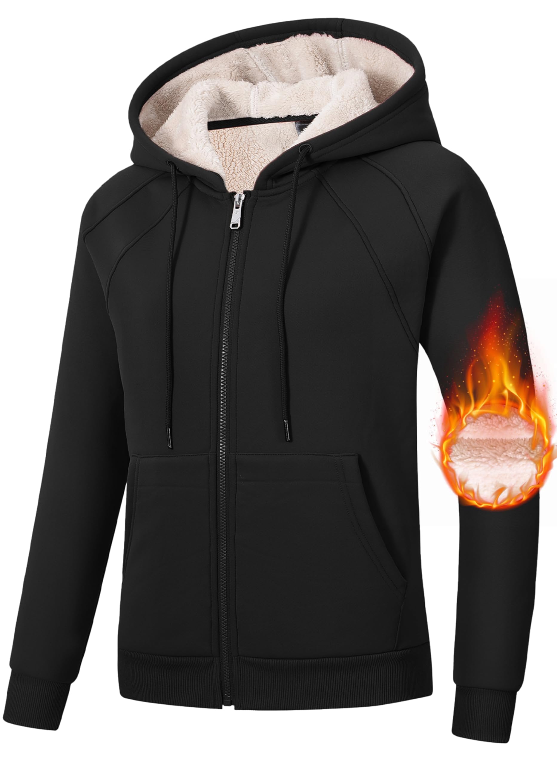 MoFiz Women's Fleece Zip Up Hoodie - Warm Sherpa Lined Winter Jacket with Pockets | Cozy Pullover Sweatshirt for Casual Outfits, Outdoor Activities & Lounge Wear