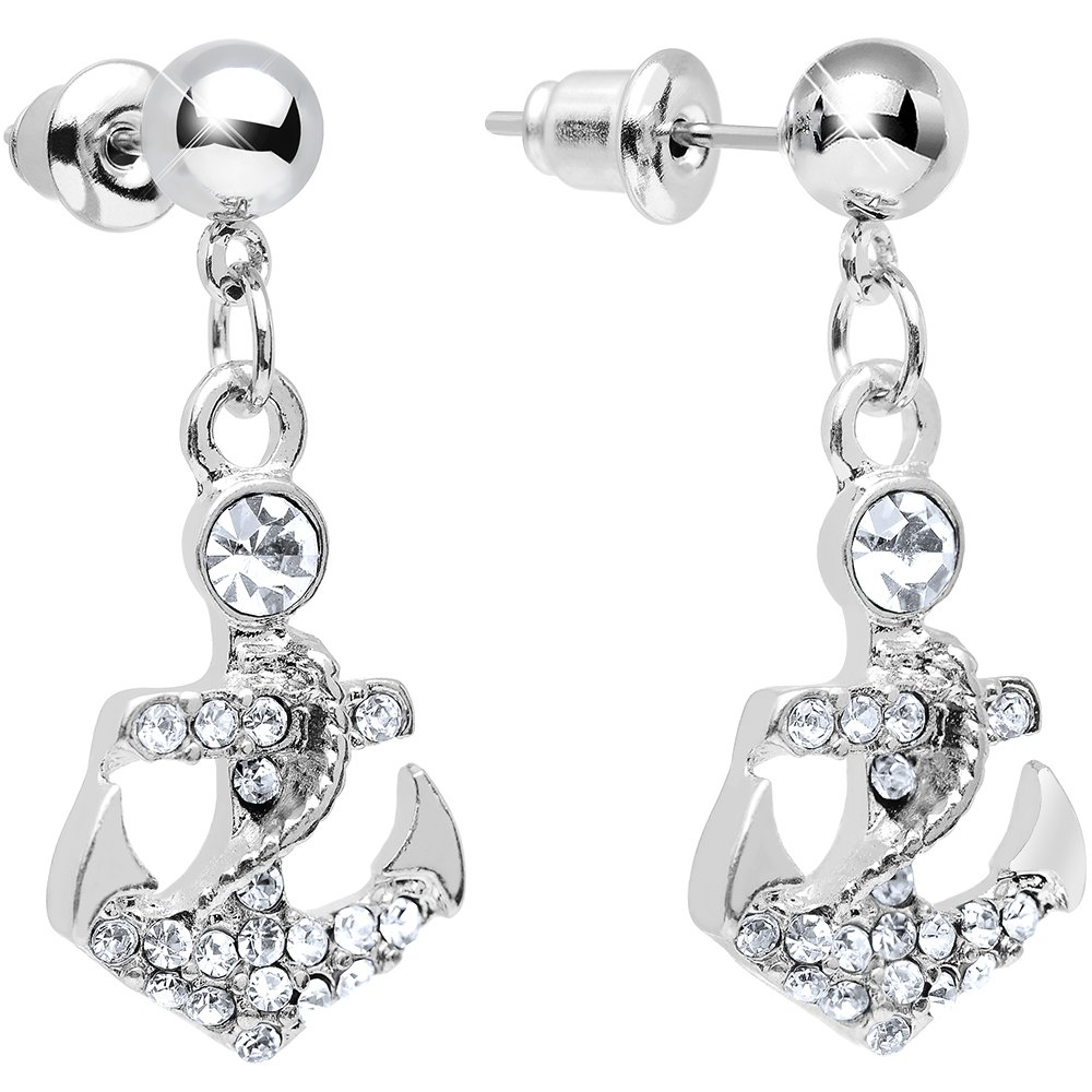 Sparkling Anchor Dangle Post Earrings for Women - Stainless Steel Nautical Jewelry - Perfect for Beach Parties, Summer Outfits & Casual Wear
