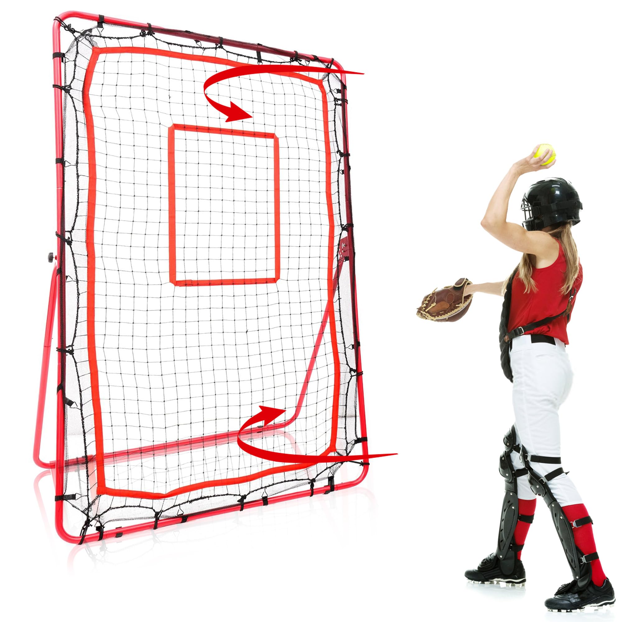 6ft x 4ft Multi-Purpose Sports Rebounder Net for Baseball, Softball, Volleyball, Lacrosse & Tennis Training - Durable Red Practice Net for Backyard, Field & Gym Use