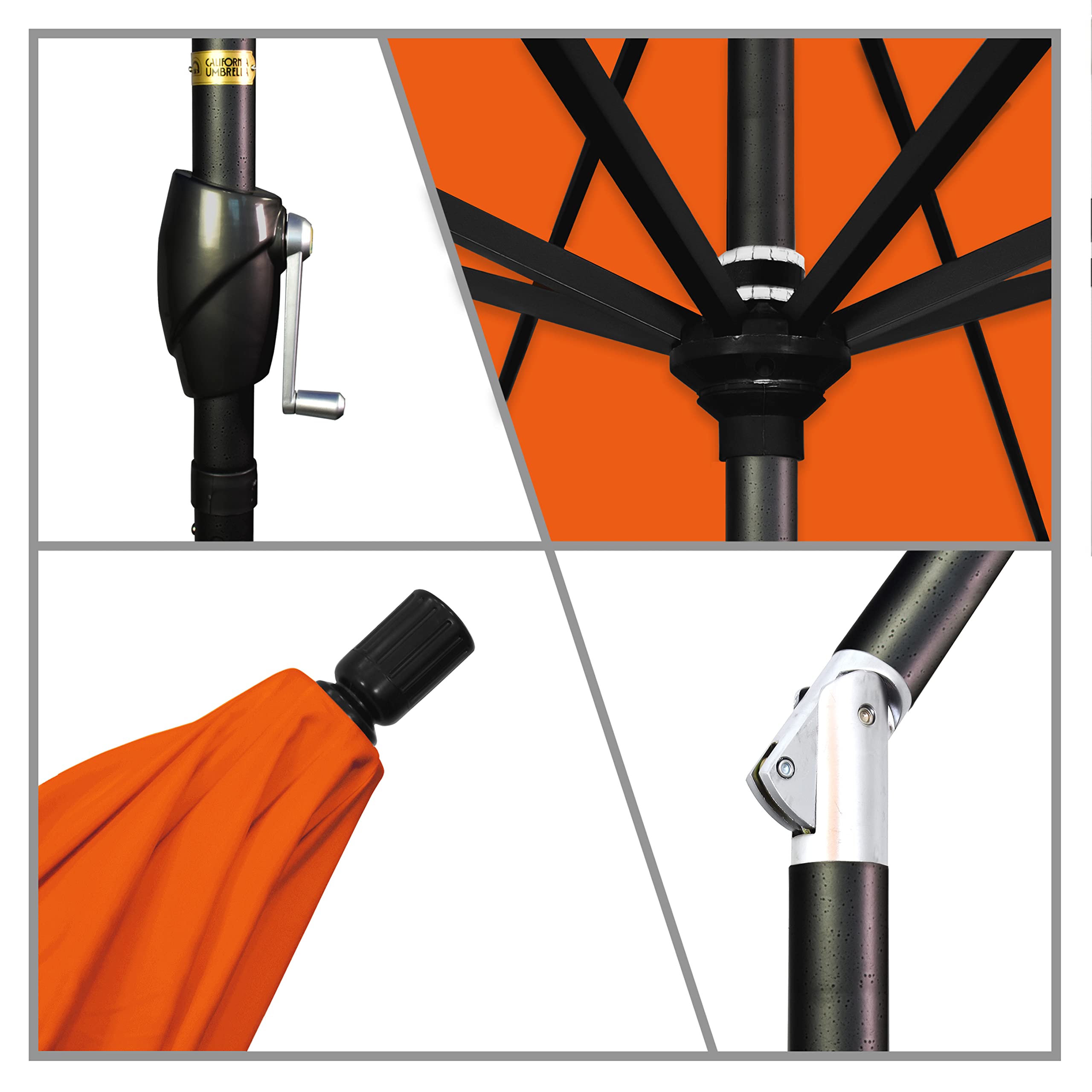 9' California Umbrella Pacific Trail Series Aluminum Patio Umbrella with Crank Lift & Push Button Tilt - Black Frame & Sunbrella Tangerine Fabric - Perfect for Poolside, Backyard, Deck, and Outdoor Dining Areas