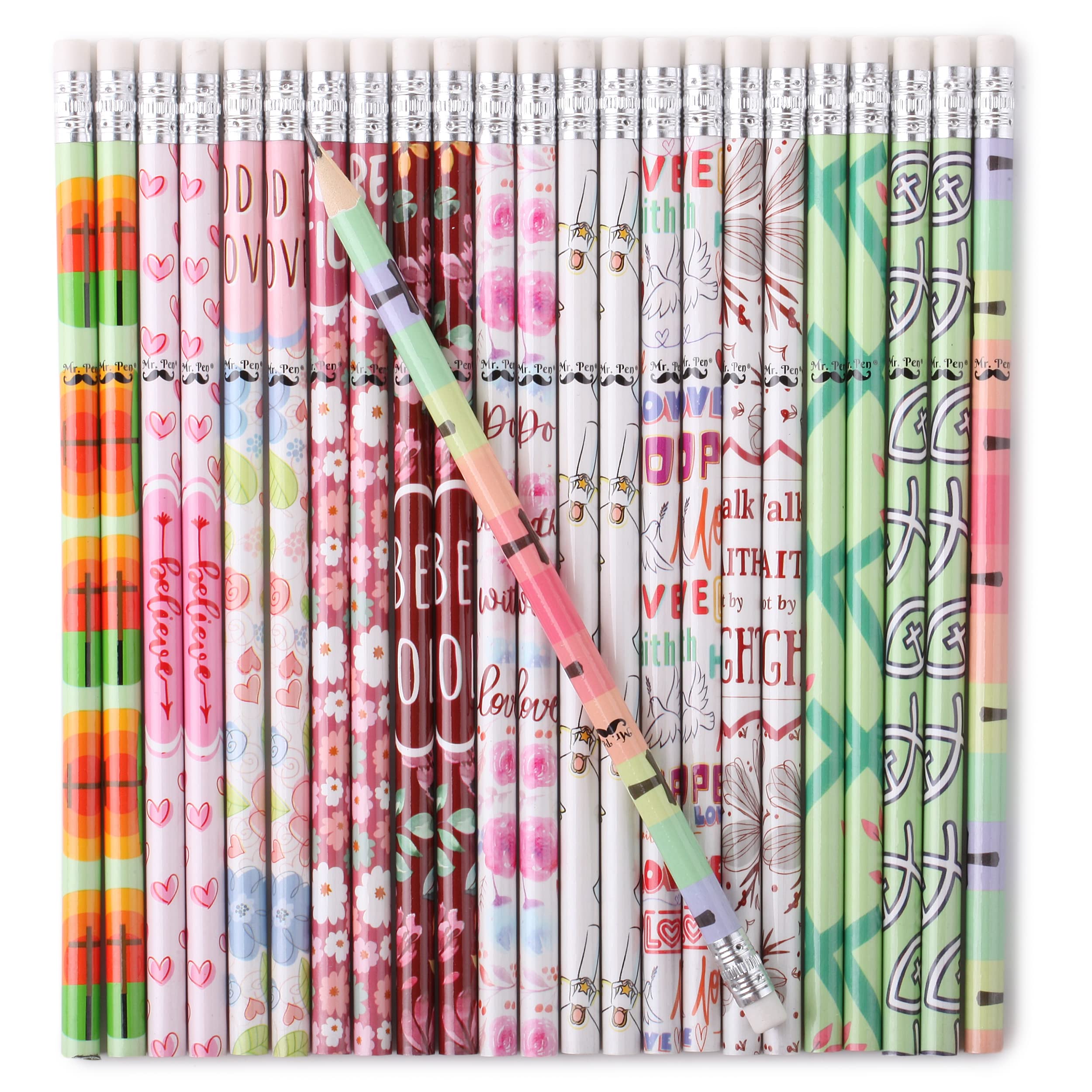 Mr. Pen Floral Pencils, 24 Pack - Assorted Colorful Flower & Bible Verse Designs - Perfect for Bible Journaling, Scripture Note Taking, Religious Studies & Creative Art Projects
