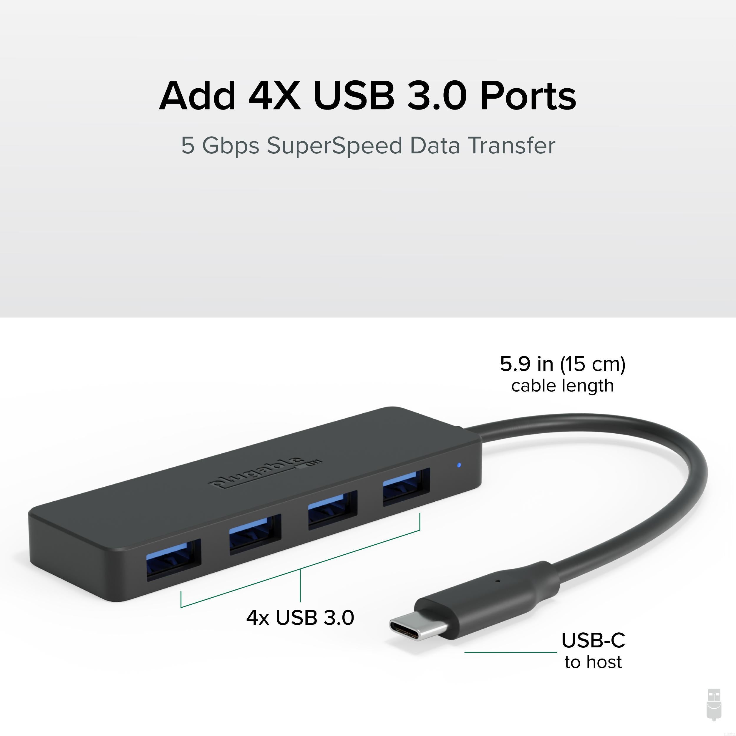Plugable USB C 4 Port Hub with 3 USB-A & 1 USB-C Ports - High-Speed Data Transfer for Laptop, MacBook, iPad Pro - Perfect for Home Office, Travel & Gaming Accessories