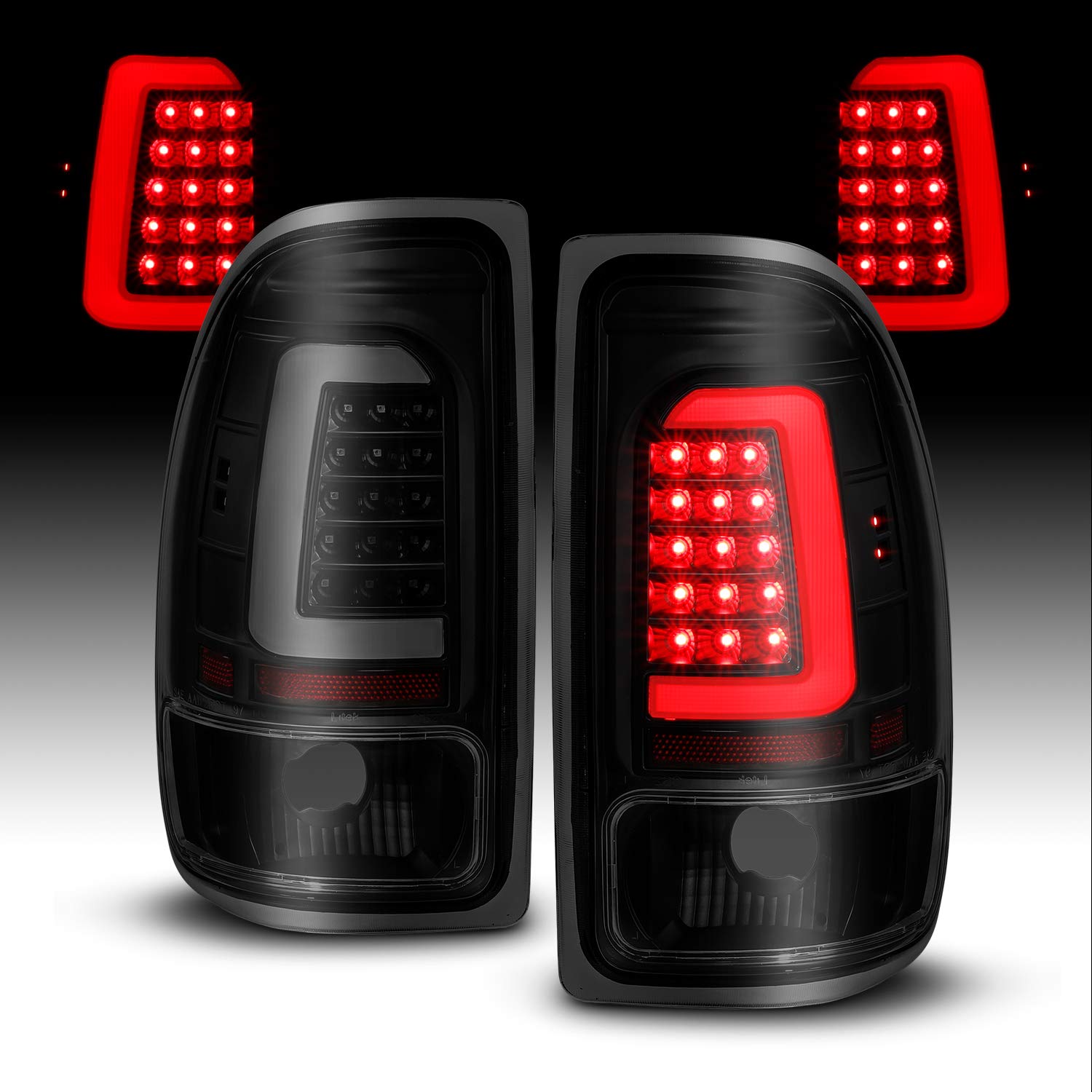 1997-2004 Dodge Dakota C-Type LED Tube Dark Smoked Tail Lights Brake Lamps Set - Left & Right Side Replacement for Enhanced Visibility & Style | Perfect for Night Driving, Off-Roading & Custom Truck Upgrades