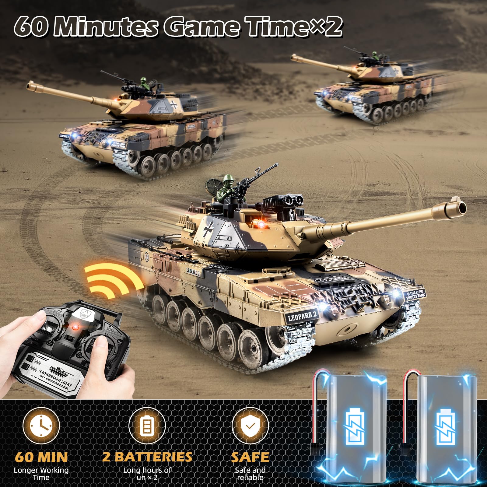 1:18 Scale German Leopard II RC Tank - 2.4Ghz Remote Control Military Vehicle with BBS Shooting, Water Bombs, Smoke, Sound Effects & LED Lights - Realistic Recoil Action Toy for Adults & Kids | Battle Simulation, Outdoor Play & Collection Display