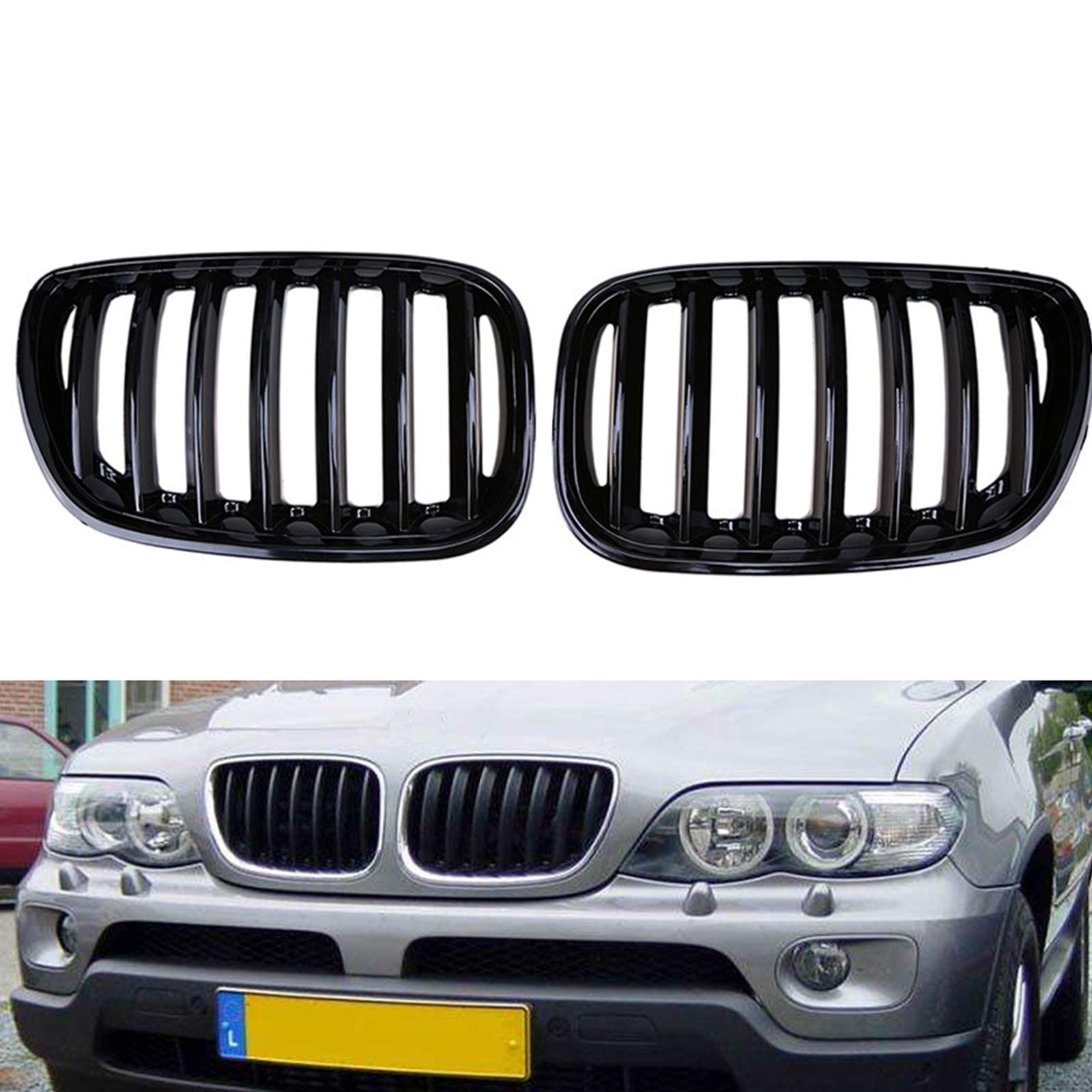 Gloss Black Front Bumper Kidney Grill Mesh Grille for BMW X5 E53 2004-2006 X Series | Replacement Car Accessory | Enhances Style & Protection for Off-Roading & City Driving