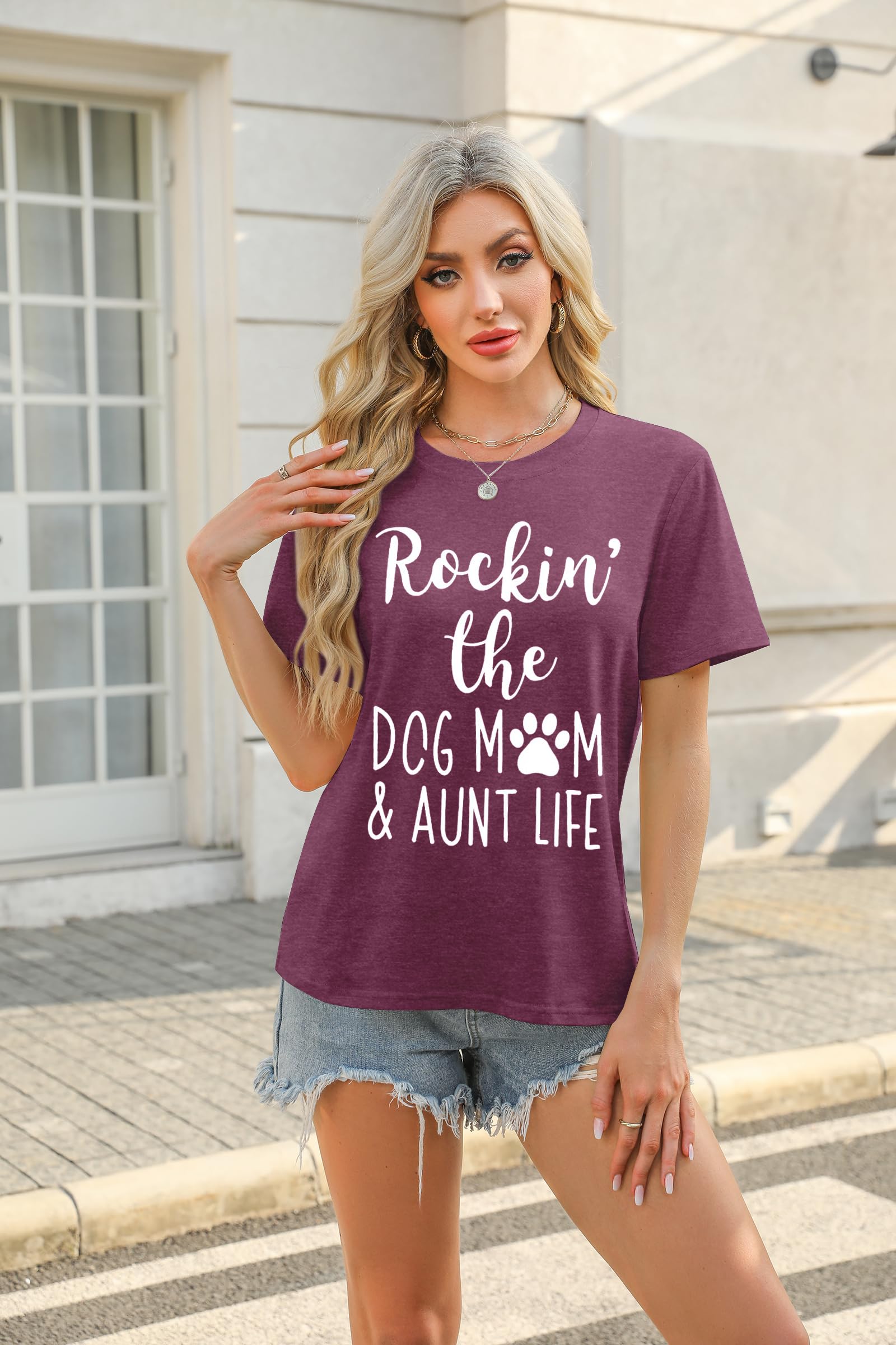 Funny Dog Mom T-Shirt for Women - Cute Dog Paw Graphic Tee - Rockin' The Dog Mom Life - Perfect Gift for Dog Lovers - Short Sleeve Casual Top - Great for Dog Parks, Pet Playdates & Everyday Wear