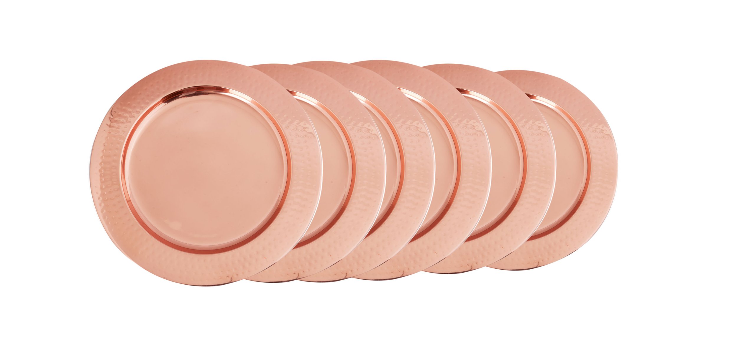 Old Dutch Hammered Copper Charger Plates 13 Inch - Set of 6 Elegant Dinner Plates (Model OS866) for Wedding, Holiday & Formal Dining Decor
