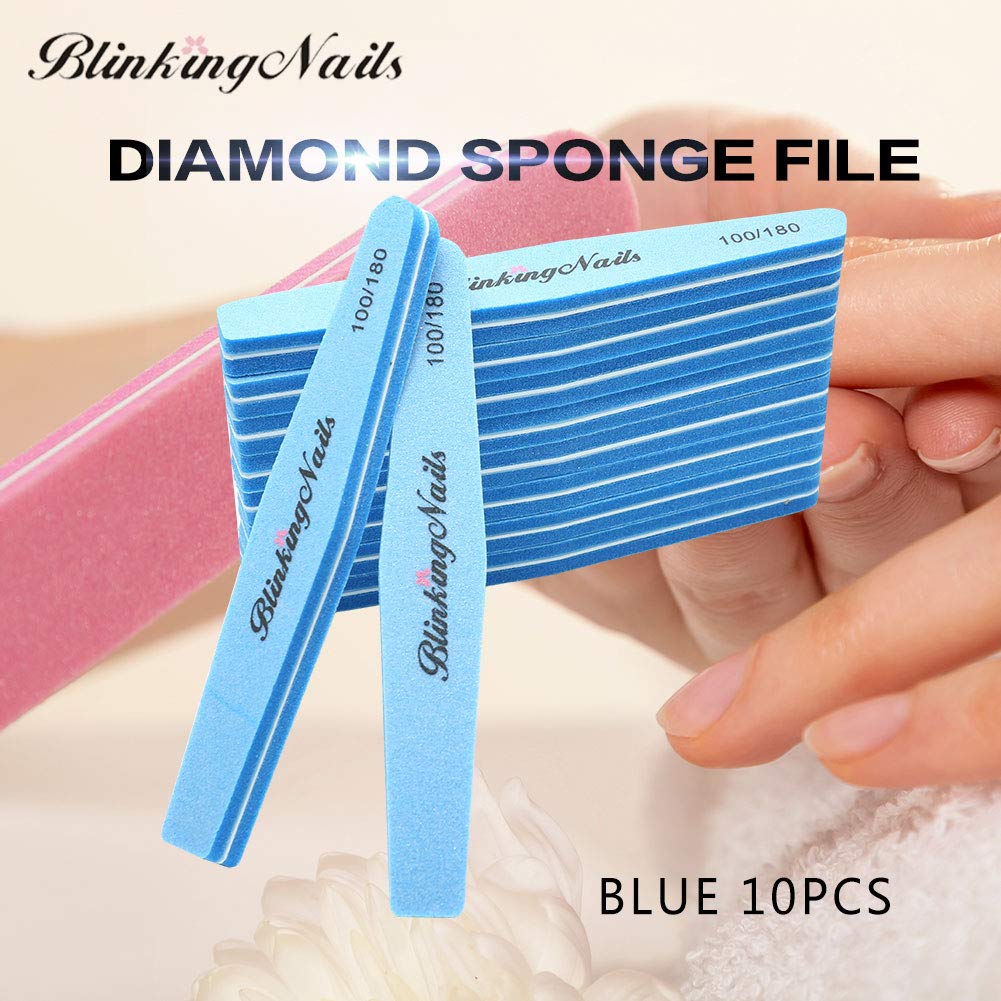 Professional Double-Sided Nail Files & Buffers - 100/180 Grit Manicure Tools for Nail Art Care & Shine (Sky Blue, Pack of 10) - Perfect for Home Salon, DIY Nail Care & Professional Manicures