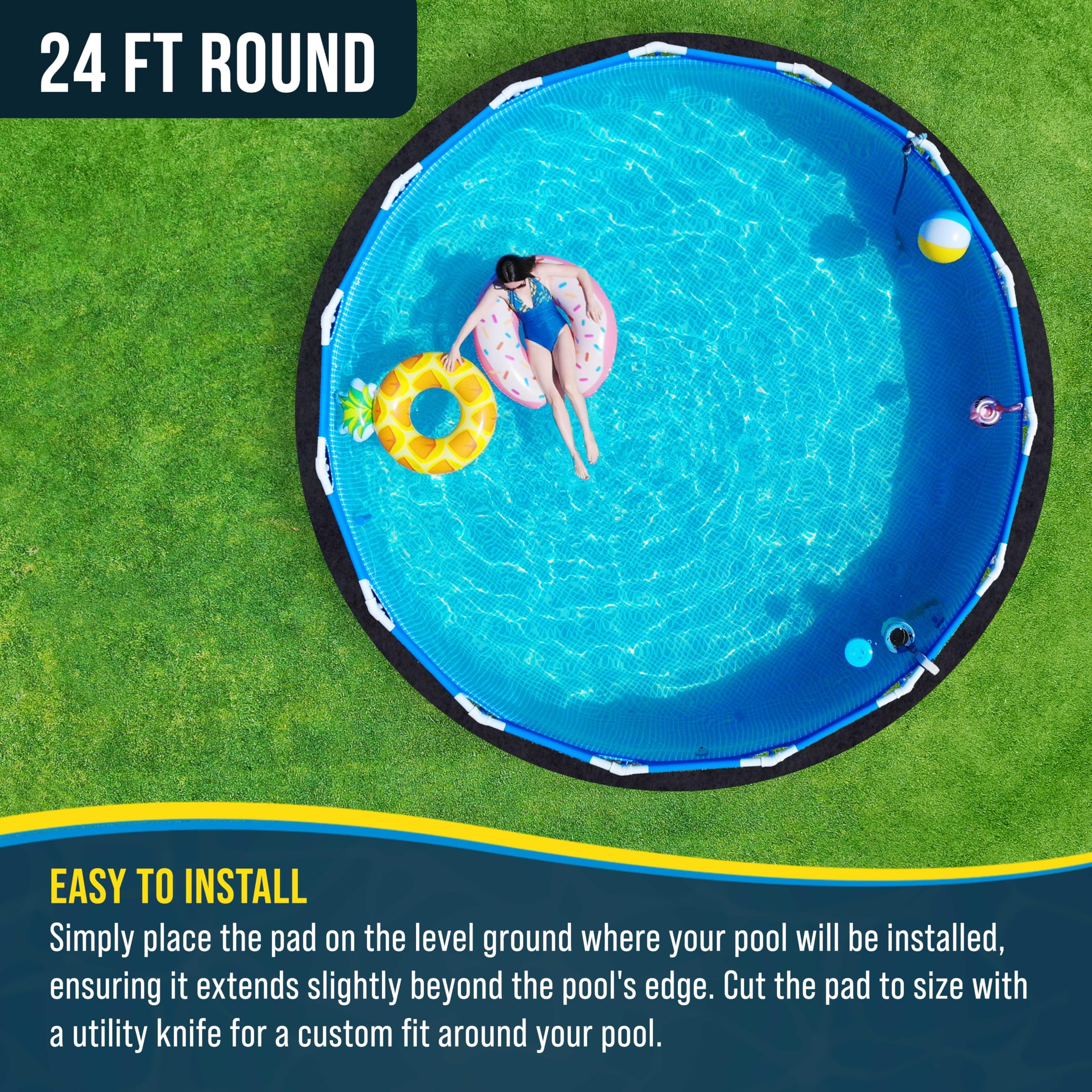Heavy Duty 24-Foot Round Above Ground Pool Liner Pad - Durable Weed Barrier Protects Swimming Pool Liners from Punctures | Extends Liner Life | Eco-Friendly Fabric | Perfect for Backyard, Inground, and Family Pool Protection
