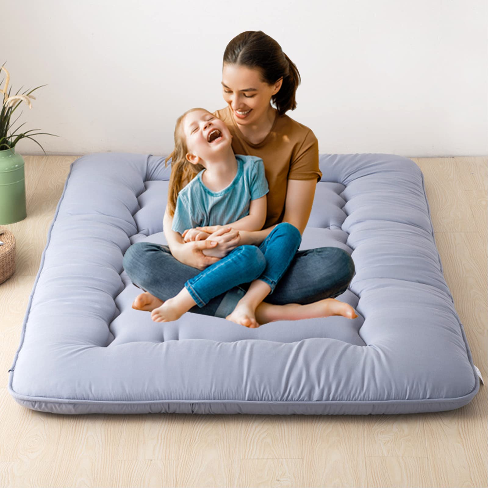 Japanese Futon Mattress - Foldable Gray Tatami Mat for Sleeping, Portable Camping Pad for Adults & Kids (47x80x4.5in) - Ideal for Home, Travel & Outdoor Use