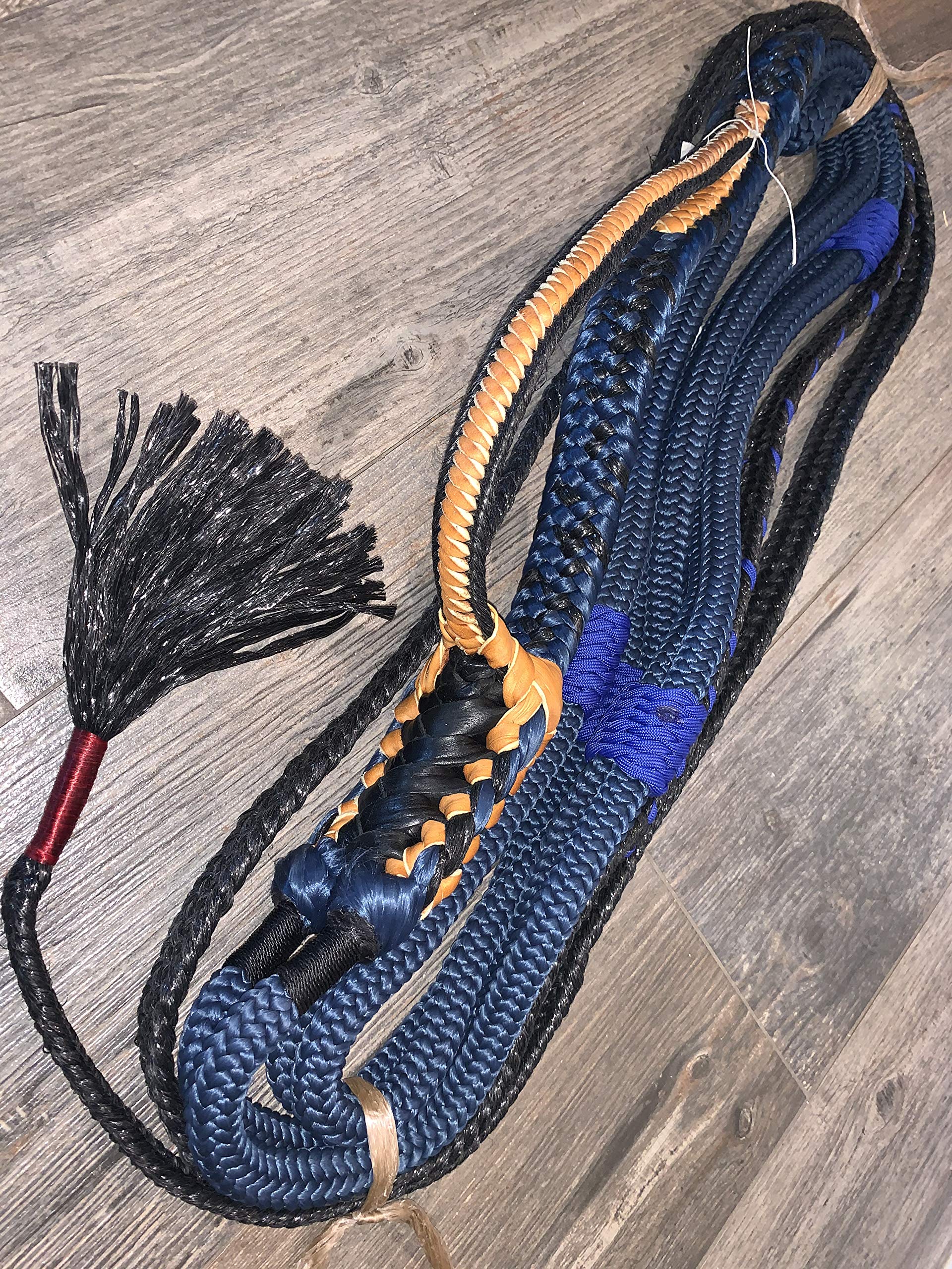 Navy Blue Nylon Rodeo Riding Rope 16' - Black Poly Pro 9x7 Right Hand 3/4