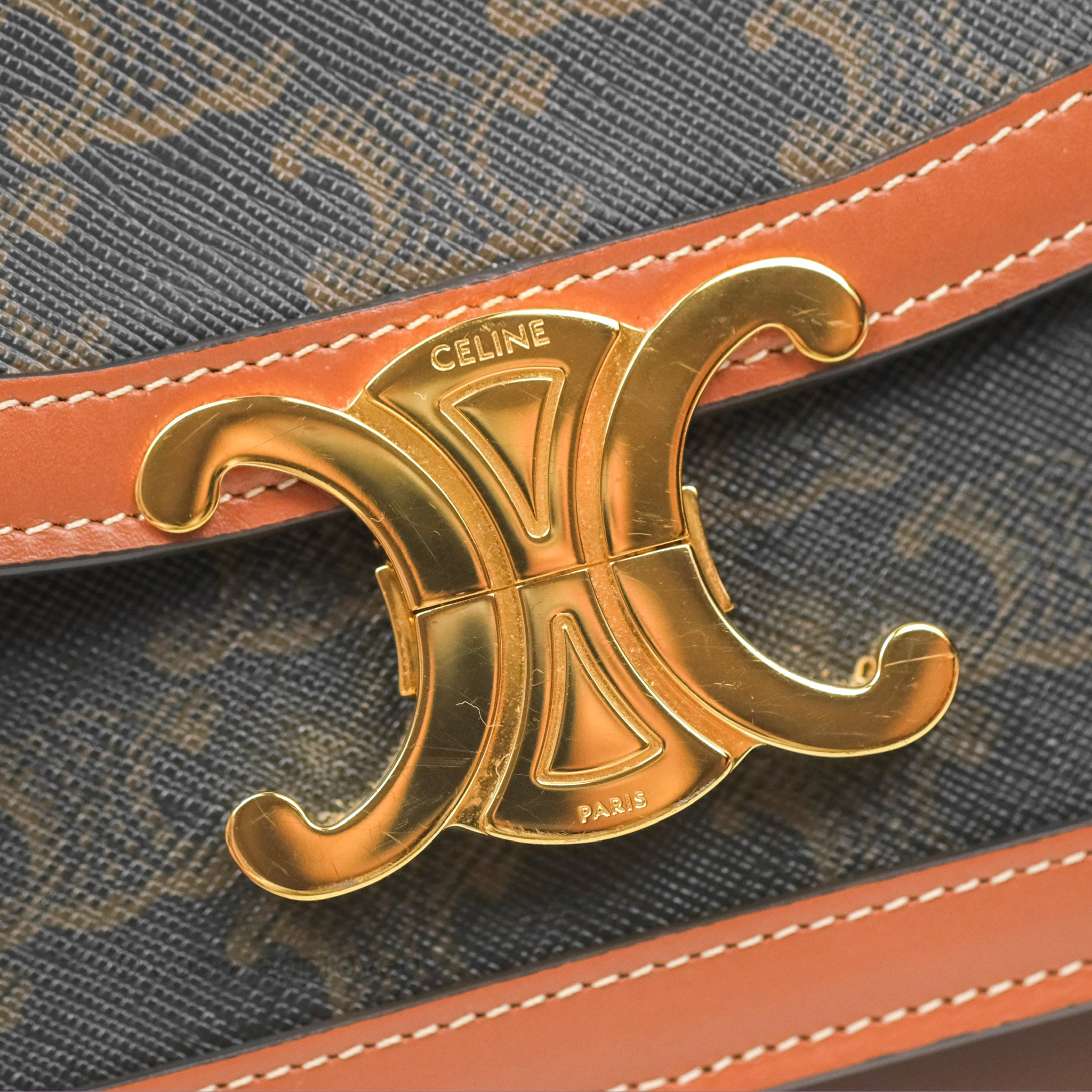 Celine Teen Triomphe Bag - Triomphe Canvas & Tan Calfskin Crossbody Bag for Women | Perfect for Work, Travel & Everyday Use
