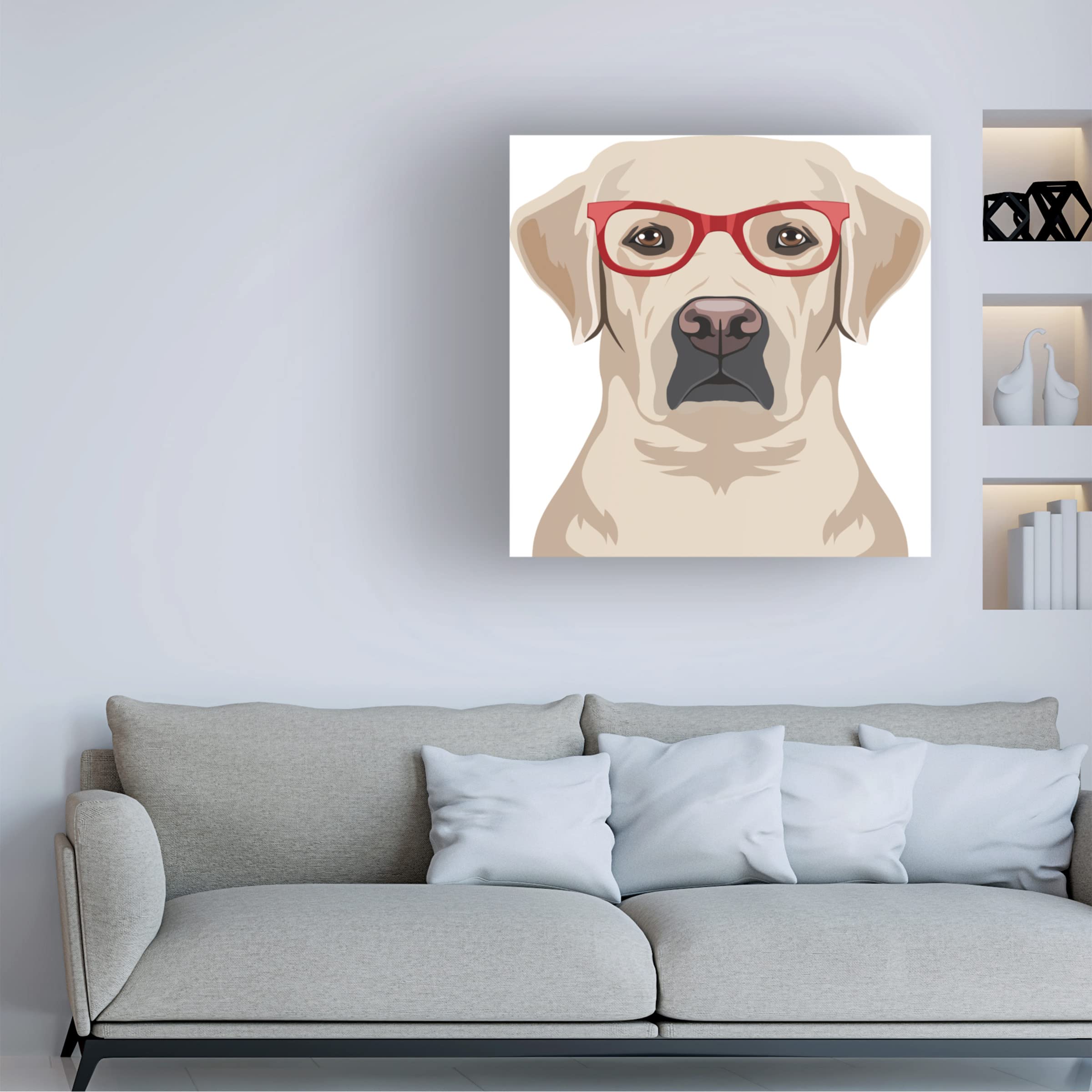 Labrador Retriever Wearing Hipster Glasses Canvas Wall Art - Modern Dog Portrait Painting for Living Room, Bedroom & Office Decor - Funny Pet Gift for Dog Lovers