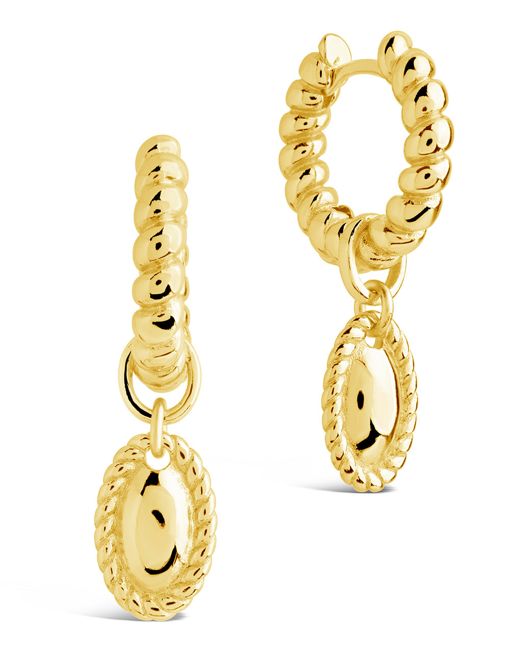 Hartley Textured Drop Charm Hoop Earrings for Women - Elegant Dangle Earrings for Party, Wedding & Everyday Wear