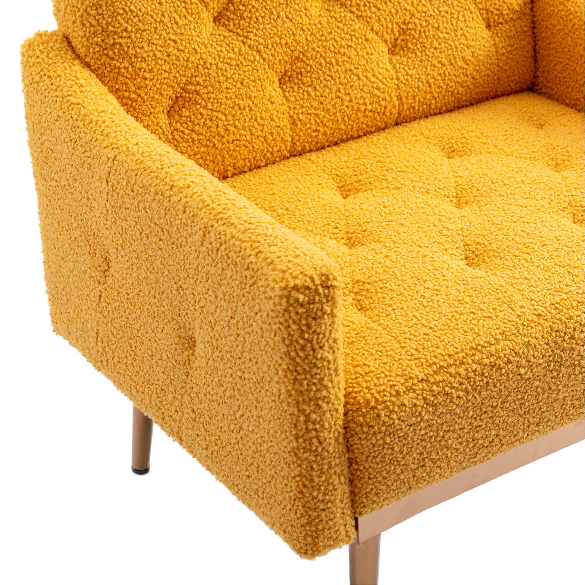 Modern Accent Chair - Upholstered Armchair & Club Lounge Chair for Living Room, Studio, Reading Nook | Teddy Mustard Fabric | Cozy Seating for Home Office, Bedroom & Fitting Rooms