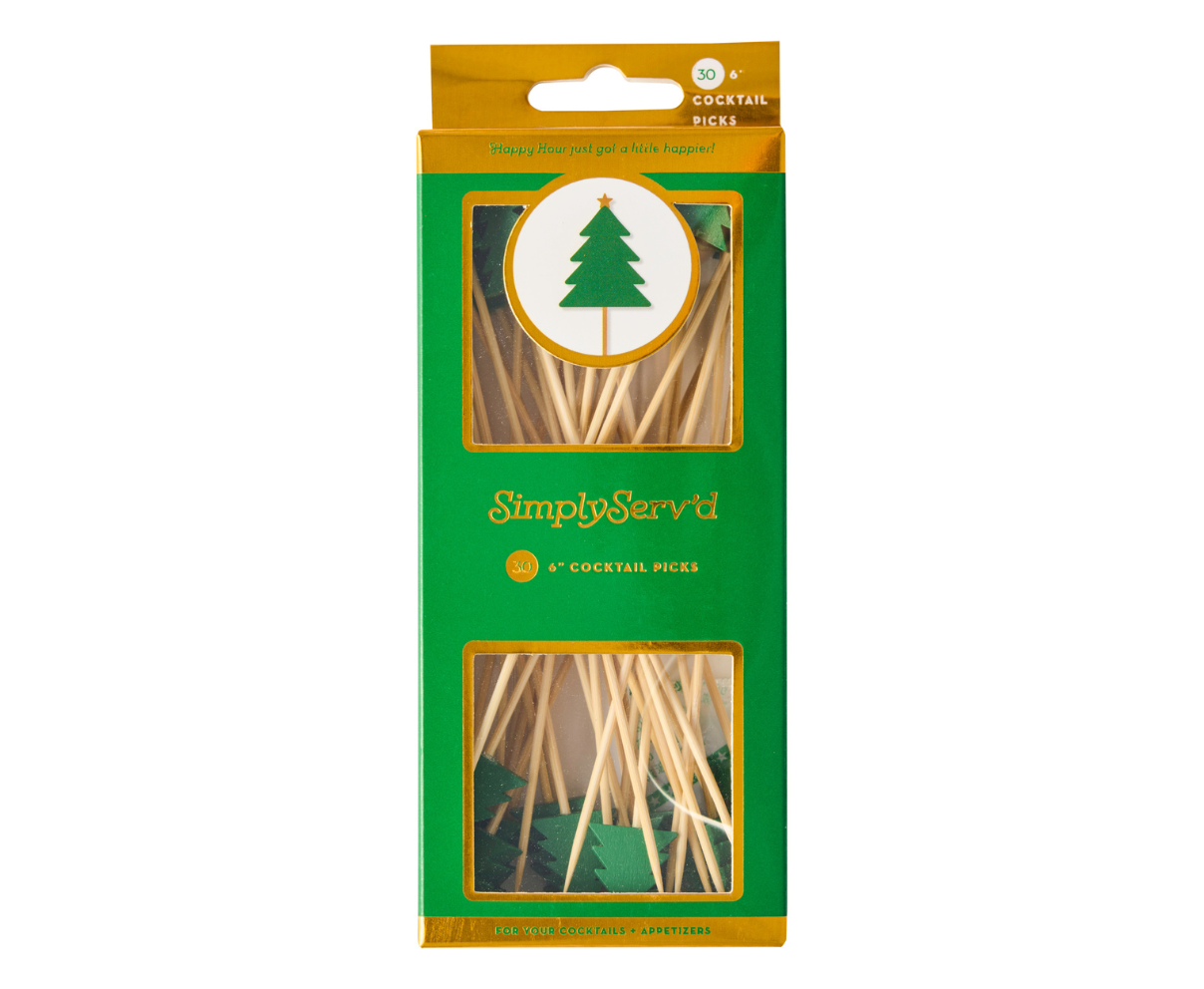30-Pack Large Christmas Tree Cocktail Picks for Holiday Parties - Festive Drink Garnish for Christmas Cocktails, Mocktails & Beverage Decorations