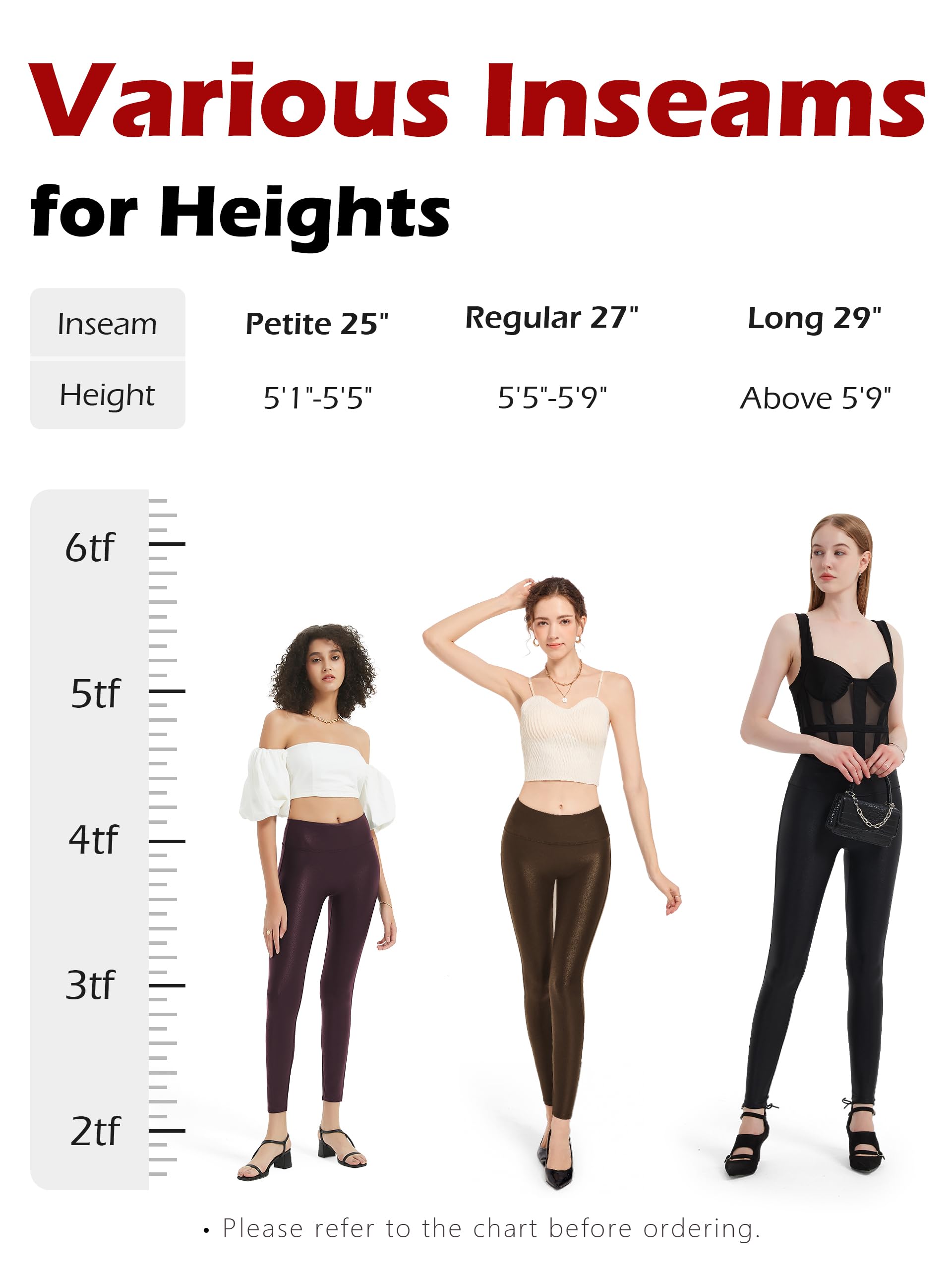 Tapata Petite Women's Faux Leather Leggings - High Waisted Pleather Yoga Pants with 25