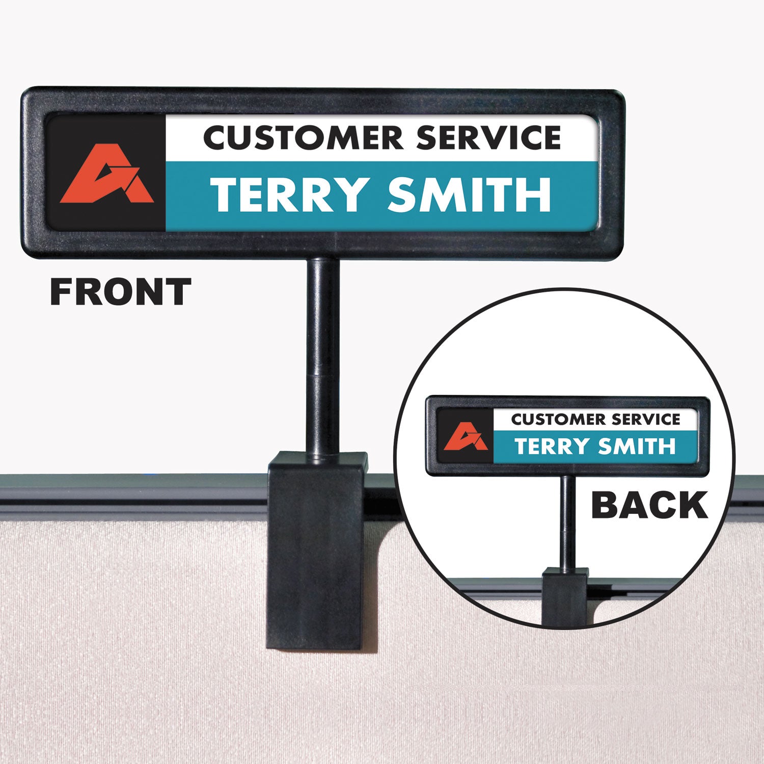 Advantus Black Plastic People Pointer Cubicle Sign - 8.5 x 2 Inches - Office Desk Organizer for Meetings & Workspace Visibility