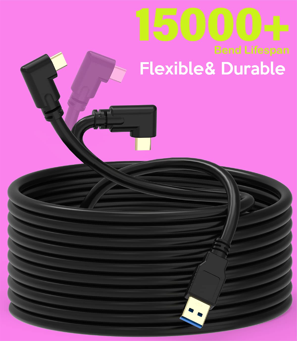 Oculus Quest 2 Link Cable - 10FT USB 3.0 to USB C High-Speed Charging & Data Transfer Cable for VR Headset, Steam VR, PC Connection - Perfect for Gaming, Streaming & Virtual Reality Experiences