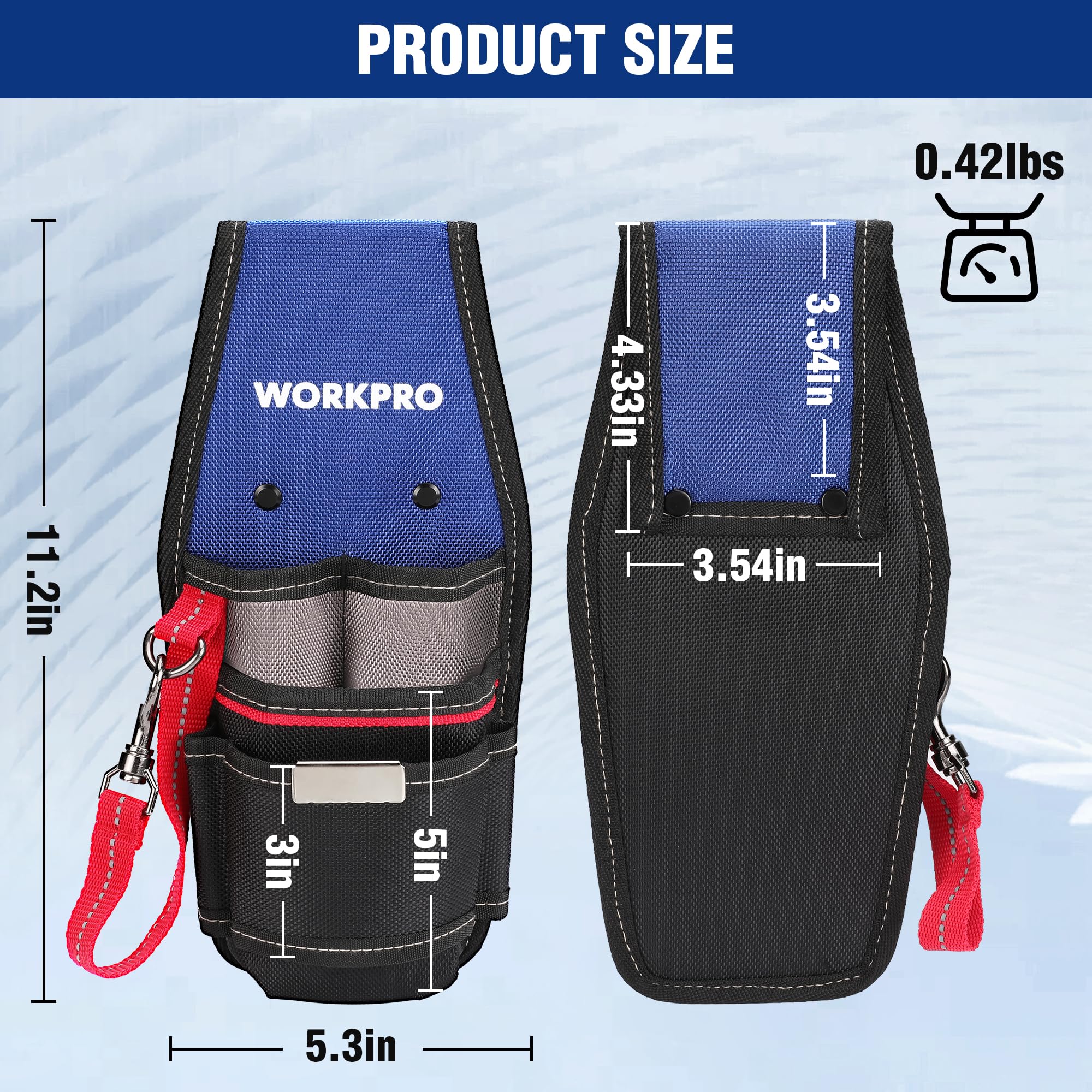 WORKPRO Electrician Tool Pouch - Professional Compact Tool Holder with 6 Pockets, 1680D Oxford Fabric & Zinc Alloy Hook - Durable Utility Tool Bag for Electricians, Plumbers, HVAC Technicians - Perfect for Construction, Home Repairs and DIY Projects
