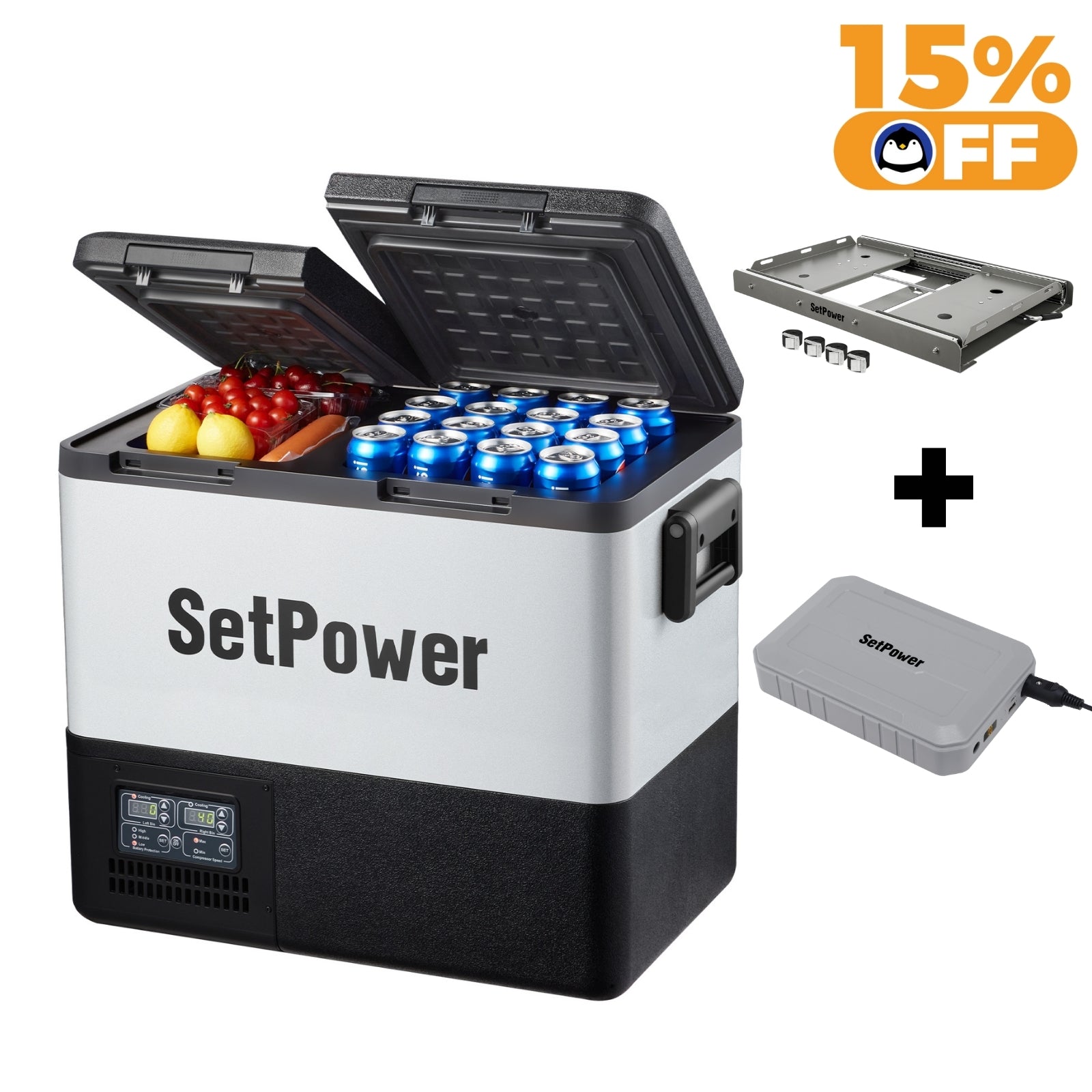 Setpower PT55 58Qt 12V Portable Car Refrigerator Freezer - Energy Efficient Low Power Consumption for Camping, Road Trips & RV Adventures