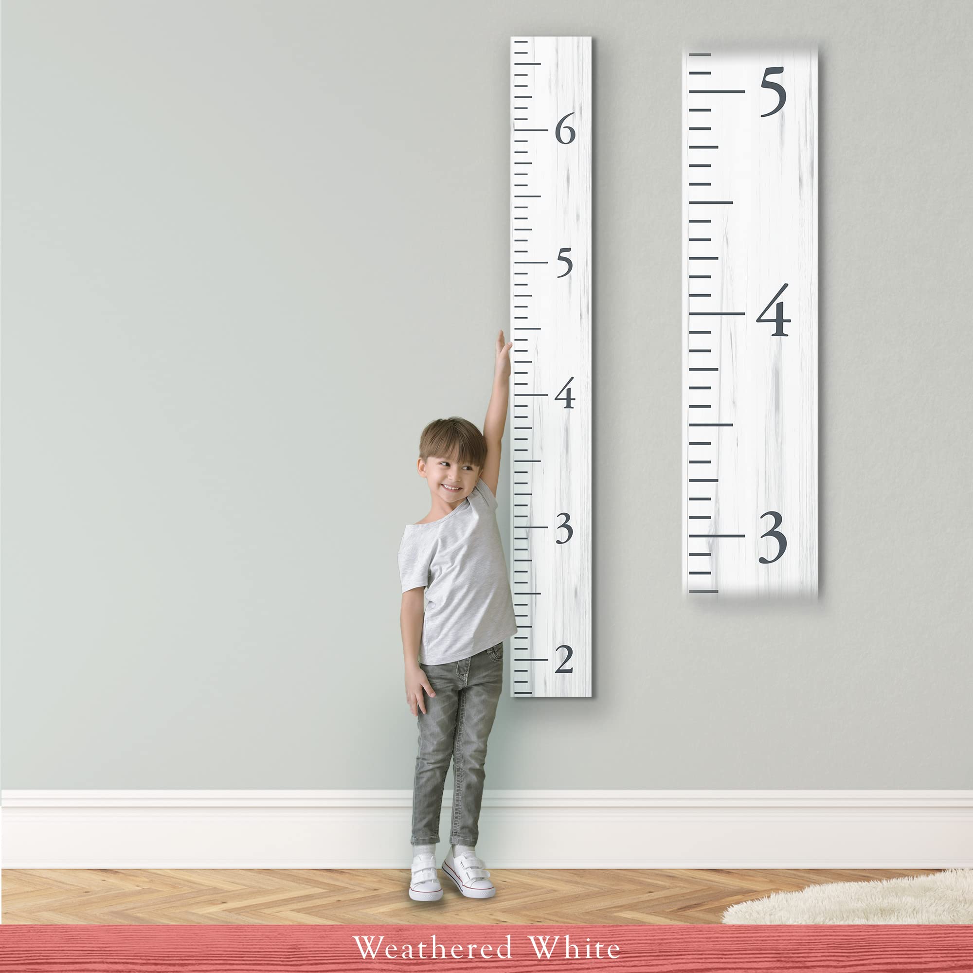Premium Wooden Growth Chart Height Ruler - Back40Life Benchmark Series in Weathered White - Perfect for Nursery, Kids Room & Family Milestone Tracking