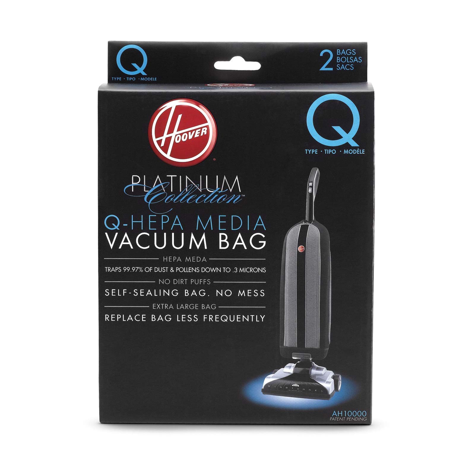 Hoover Platinum Upright Vacuum Cleaner Bags - 2 Pack Type Q with HEPA Filtration (Part #AH10000) - Replacement Vacuum Bags for Deep Cleaning Carpets & Hard Floors